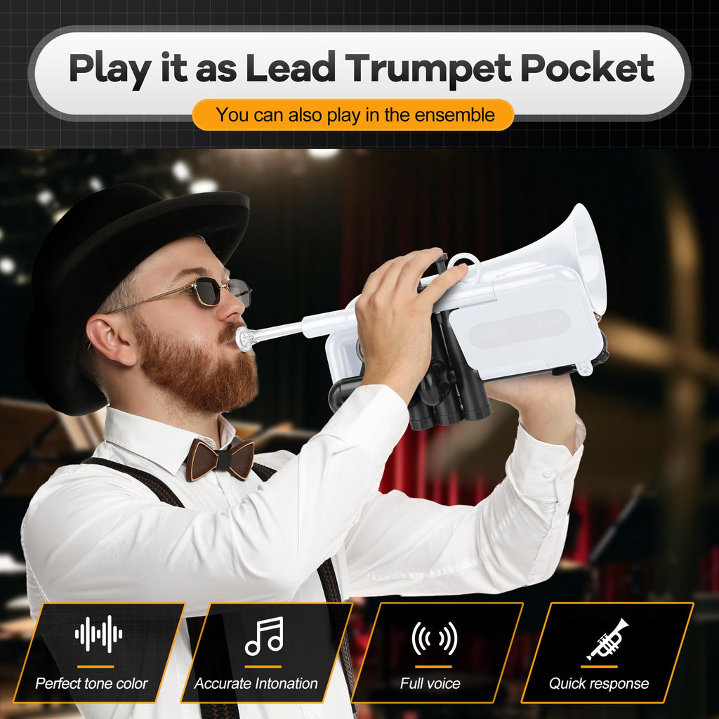PAMPET DOLPHIN Pocket Trumpet Plastic Bb Trumpet Standard Trumpets for Student Beginner Bb Trumpets Instrument (Black)