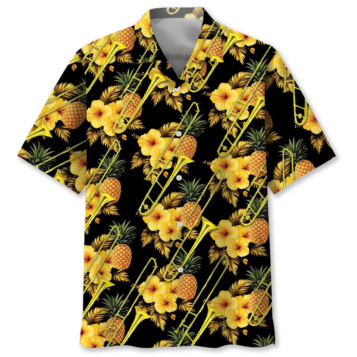 Trombone Hawaiian Shirt, Mens Trombone Short Sleeve Shirt, Music Band Gifts