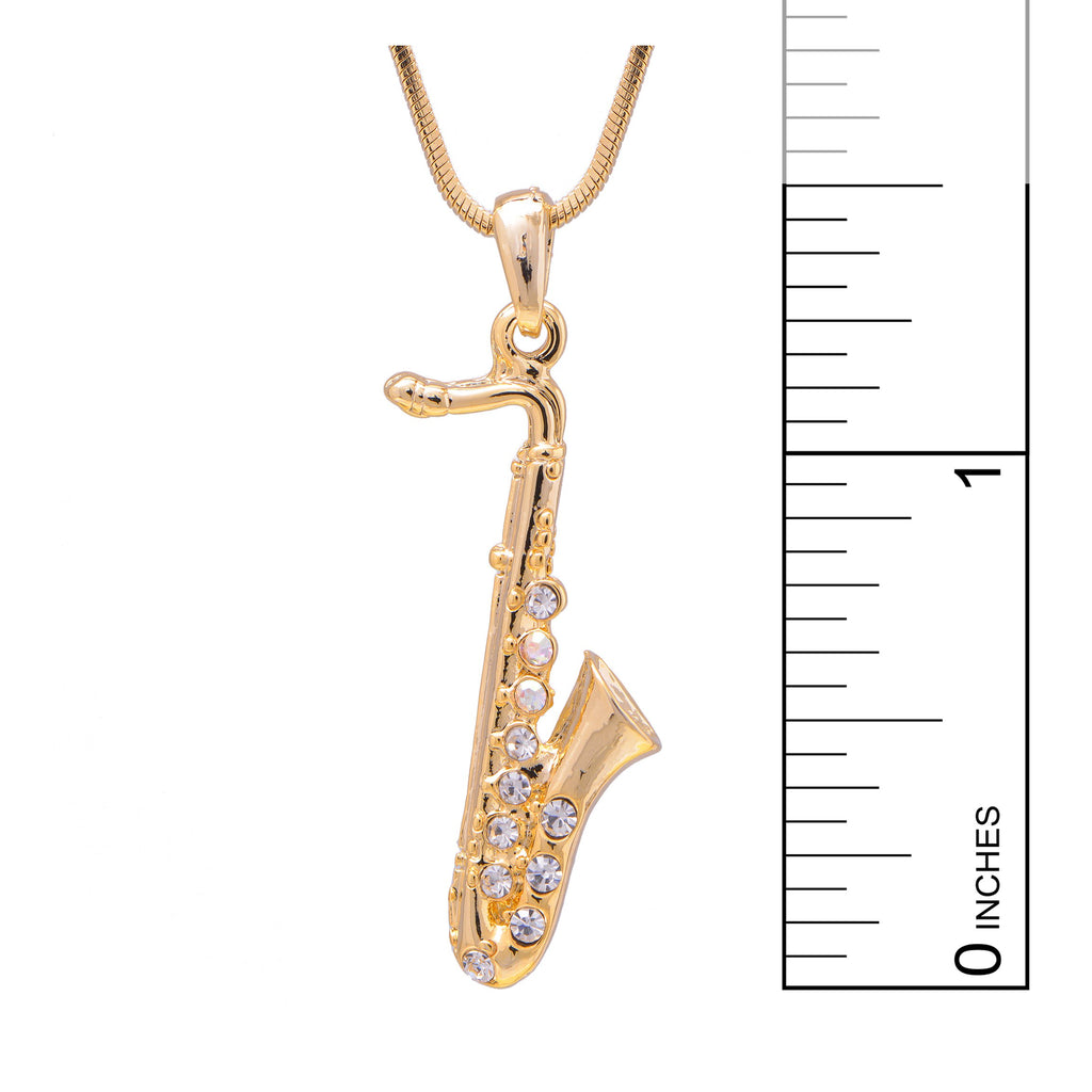 Spinningdaisy Saxophone Necklace for Women Men, Gold or Silver Plated