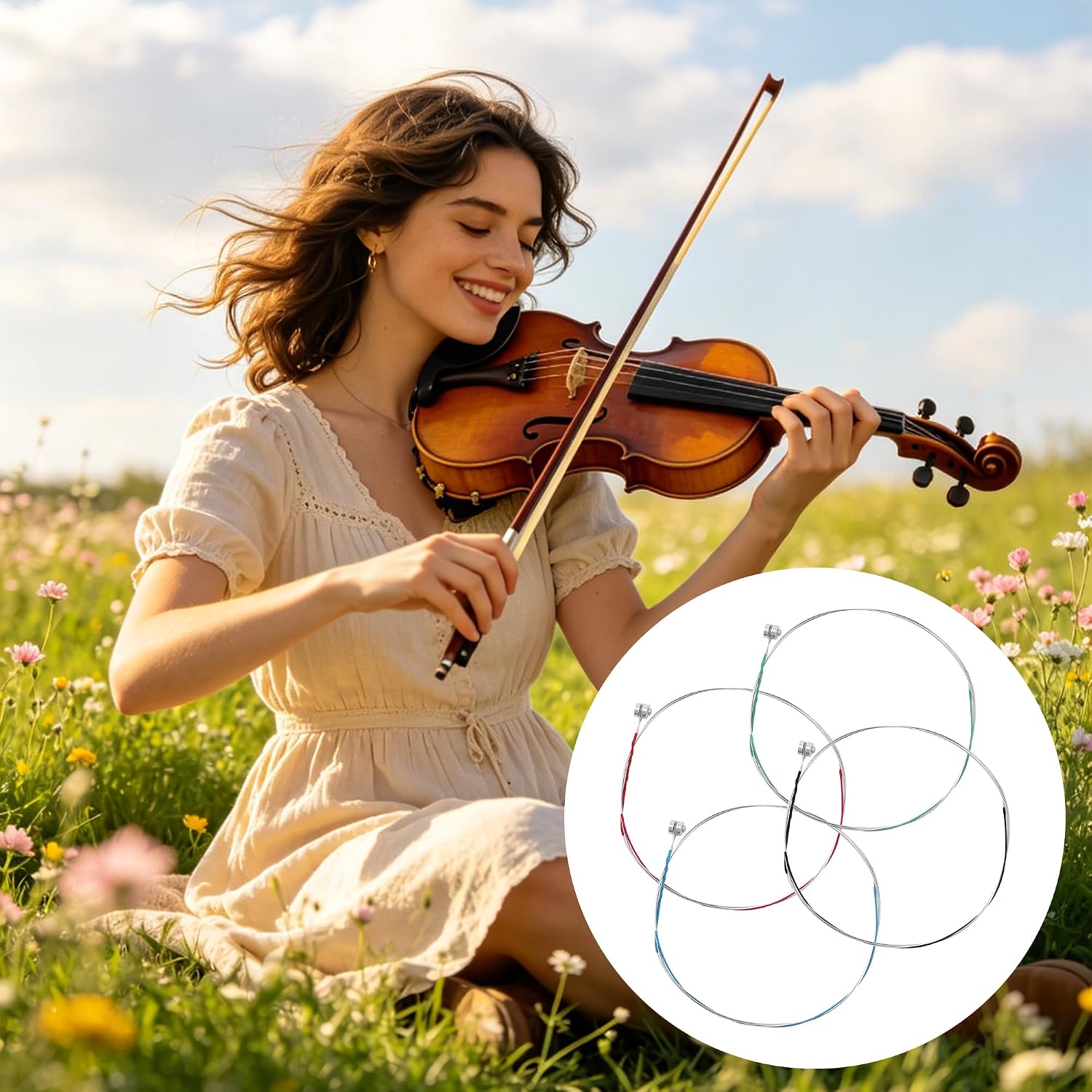 16PCS Violin Strings, Durable Carbon Steel Copper Wound with Copper-Plated Ball End, Universal Full Set for 4/4, 3/4, 1/2 & 1/4 Violins