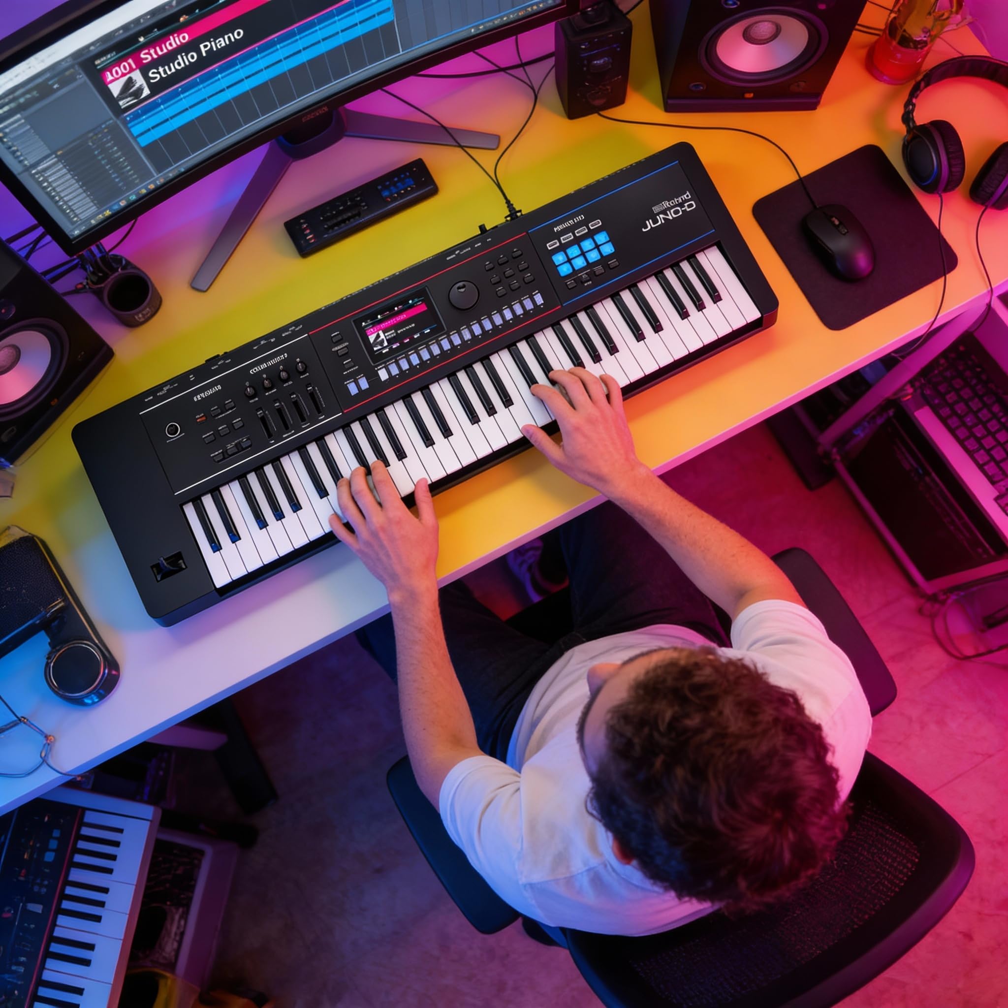 Roland JUNO-D8 Synthesizer Bundle with Adjustable Stand, Bench, Sustain Pedal, Cover, Austin Bazaar Instructional Video, and Polishing Cloth