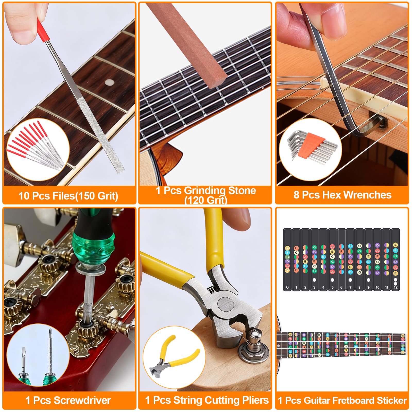 Guitar Tool Kit, 119 Pcs Professional Guitar Repair Kit, Guitar Maintenance Kit with Guitar Tools Accessories and Carry Bag, Guitar Setup Kit for Electric Guitar Acoustic Guitar Ukulele Banjo Bass
