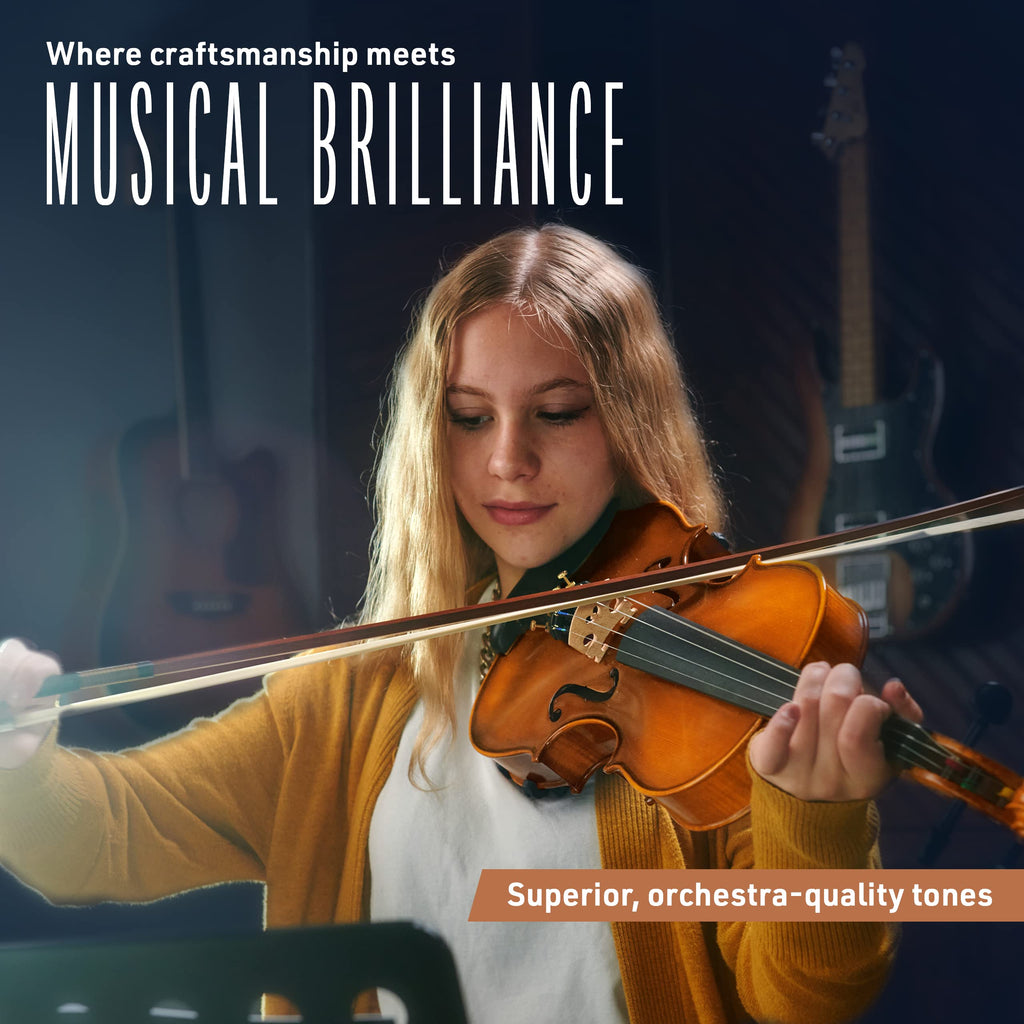 Cecilio 1/2 Size Natural Varnish Violin for Beginners, Hand-Carved Solid Spruce Top, Maple Back & Sides, Full Fiddle Kit with Hard Case, Bows, Rosin, Shoulder Rest, Lesson Book
