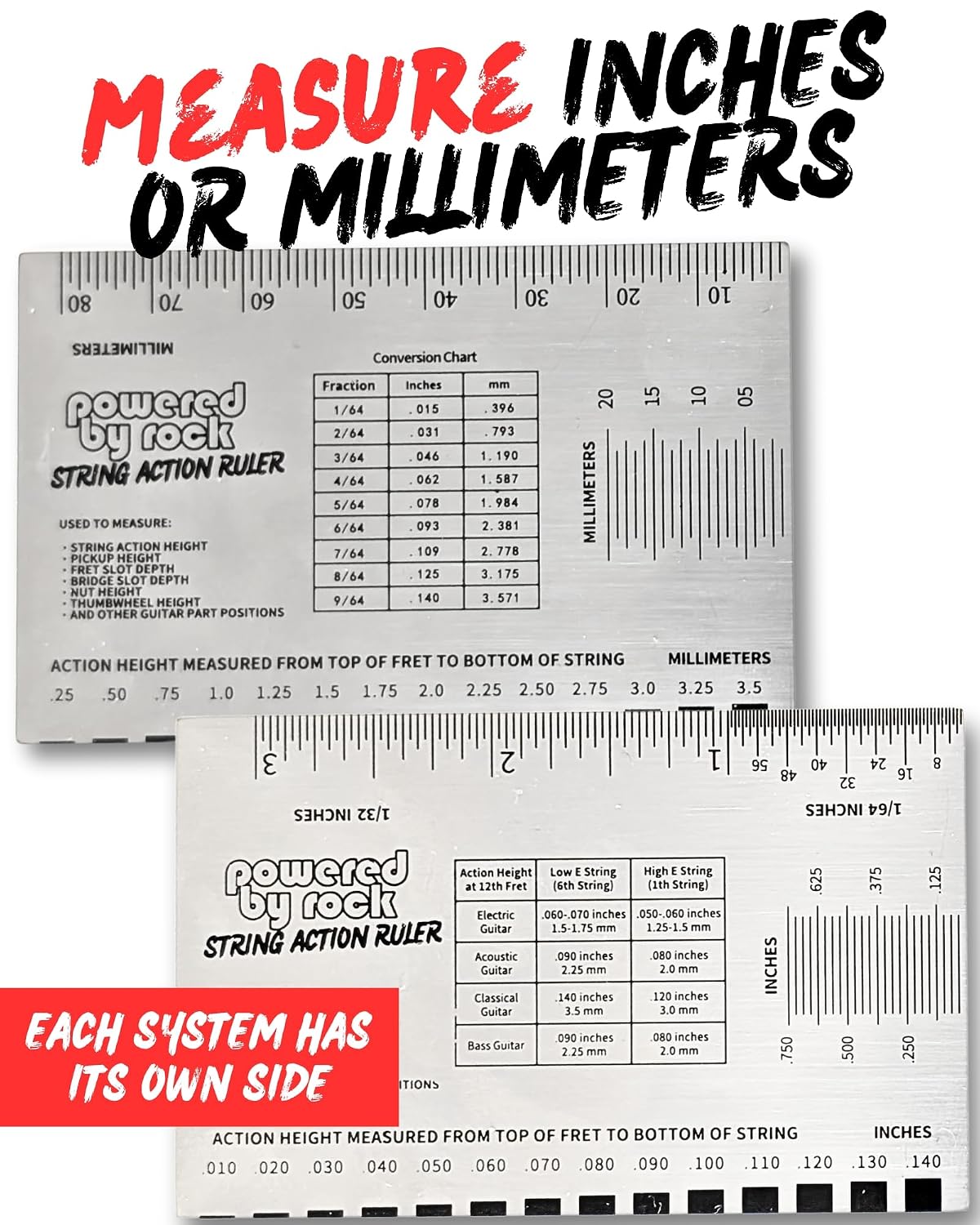 String Action Gauge for Guitar Setup - Precision String Height Ruler | Luthier Tool to Adjust Guitar Strings, Nuts and Pickups for Optimal Playability on Electric and Acoustic Guitars