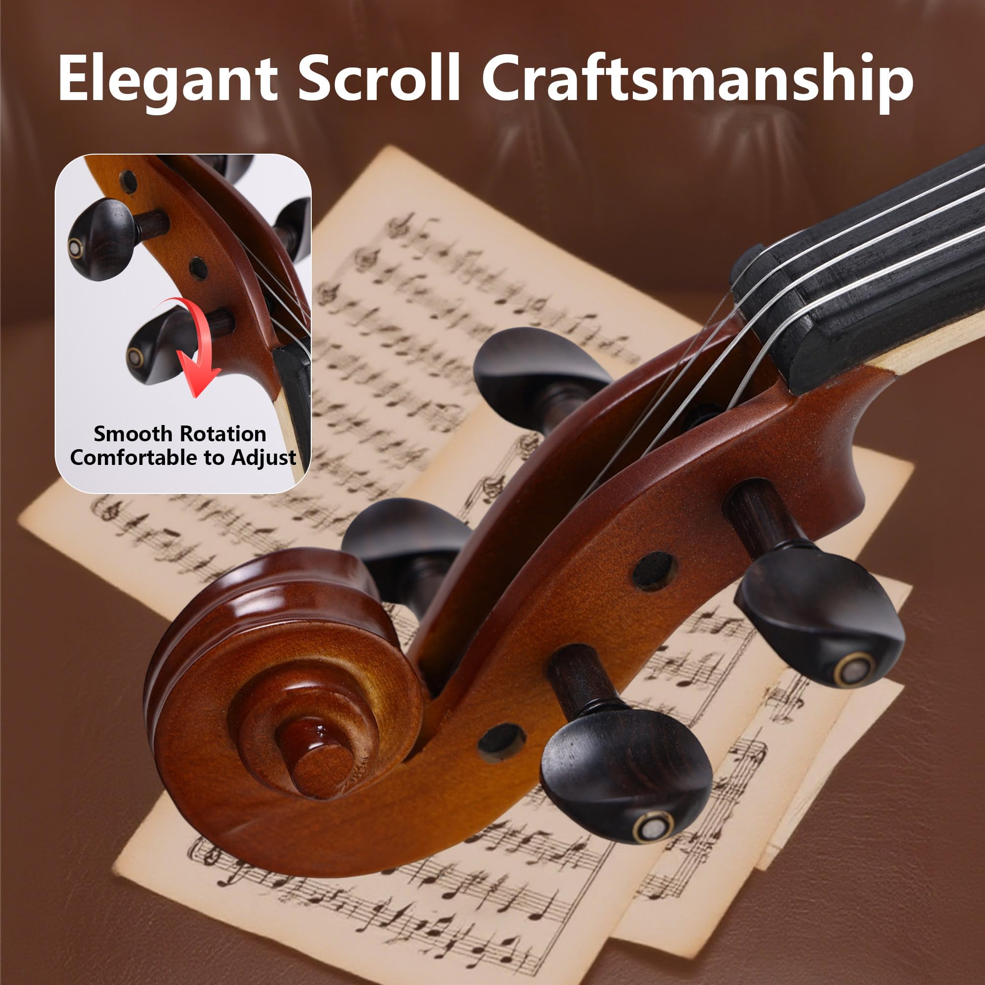 Violin 4/4 Full Size,Beginner Violin For Kids,Students,Adults,Fiddle Set with Hard Case,Bow,Rosin,Shoulder Rest,Tuner,Extra Strings,Bridge,Fingerboard Stickers