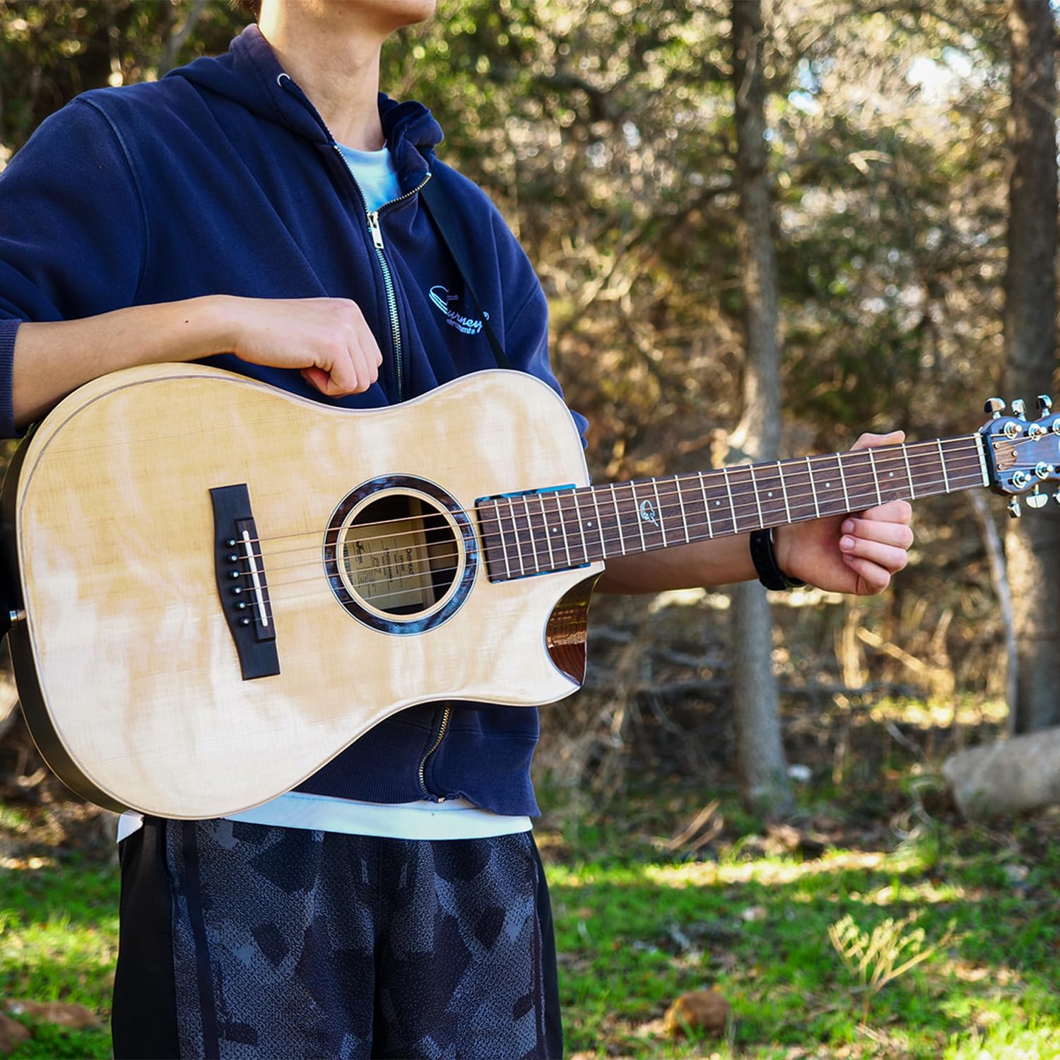 Journey Instruments Solid Sitka Acoustic Collapsible Travel Guitar PJ410N | Traveling Acoustic Guitar with Collapsible Patented System, Portable Backpack Case (African Mahogany)