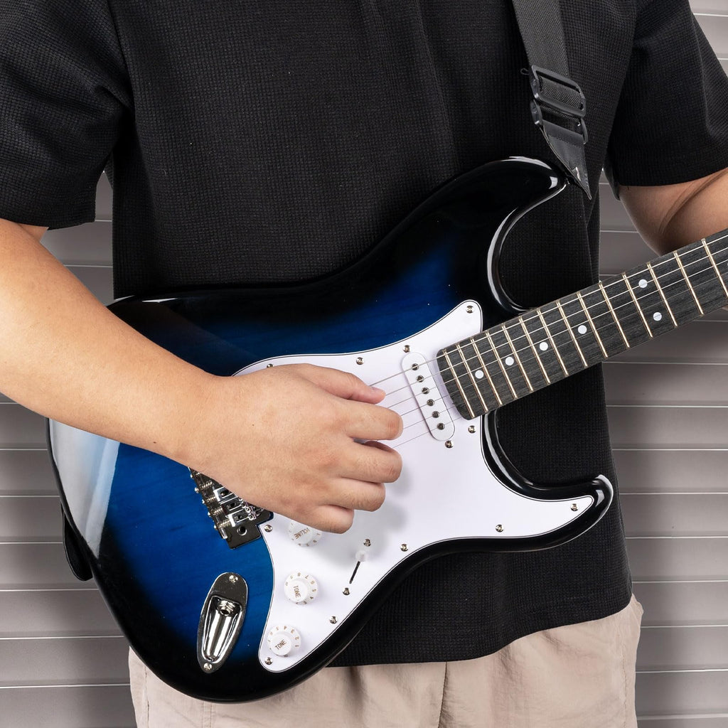 39 Inches Full Size Electric Guitar Beginner Electric Guitar Kits with 10W Amp Classic SSS Pickup Complete with Gig Bag Tuner Capo Strap Picks Guitar String Winders Black