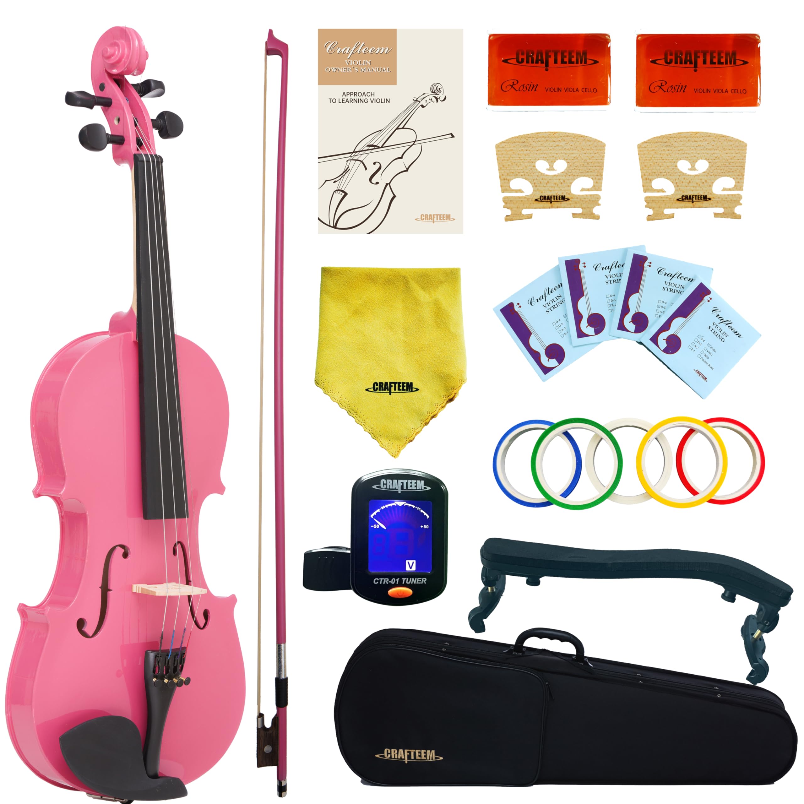 Crafteem Spruce and Maple Solid Wood Violin Outfit for Beginner Kids & Adults -Craft Your Perfect Sound and Begin Your Musical Journey with Confidence. (Glossy Antique, 1/2)