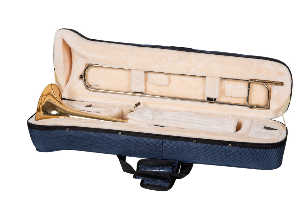 Crossrock Tenor Trombone Flight Case — Fits Bb Tenor with F-Attachment | Shockproof Design, Security Lock, Plush Interior, Single Shoulder Strap & Accessory Compartment (CRA980TBBK)