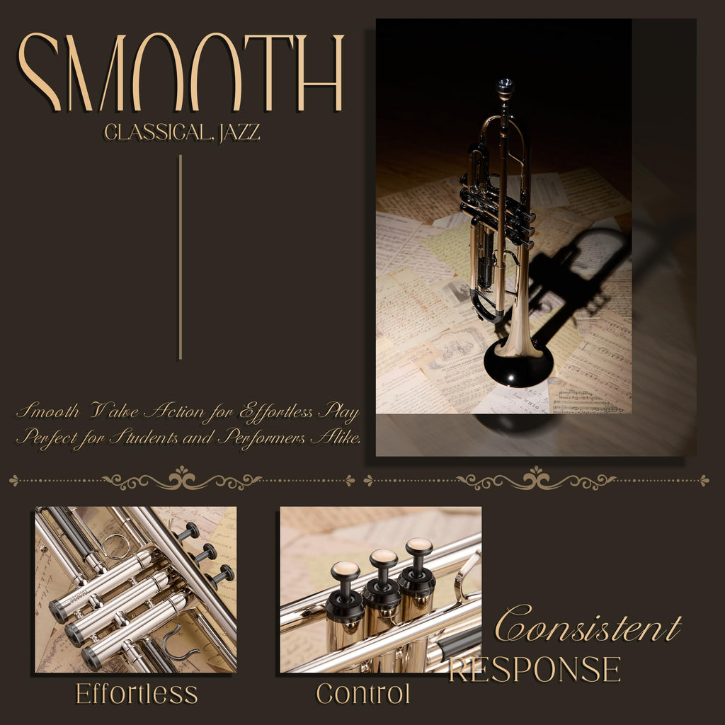 AKLOT Hand-Hammered Bell Bb Trumpet: Smooth Valve Action, Clear-Lacquered Brass Body, Standard Trumpet Beginner Set with Leather Case, Lesson Book, Trumpet Mute, Mouthpiece, Cleaning Kit (SNR-BrzED)