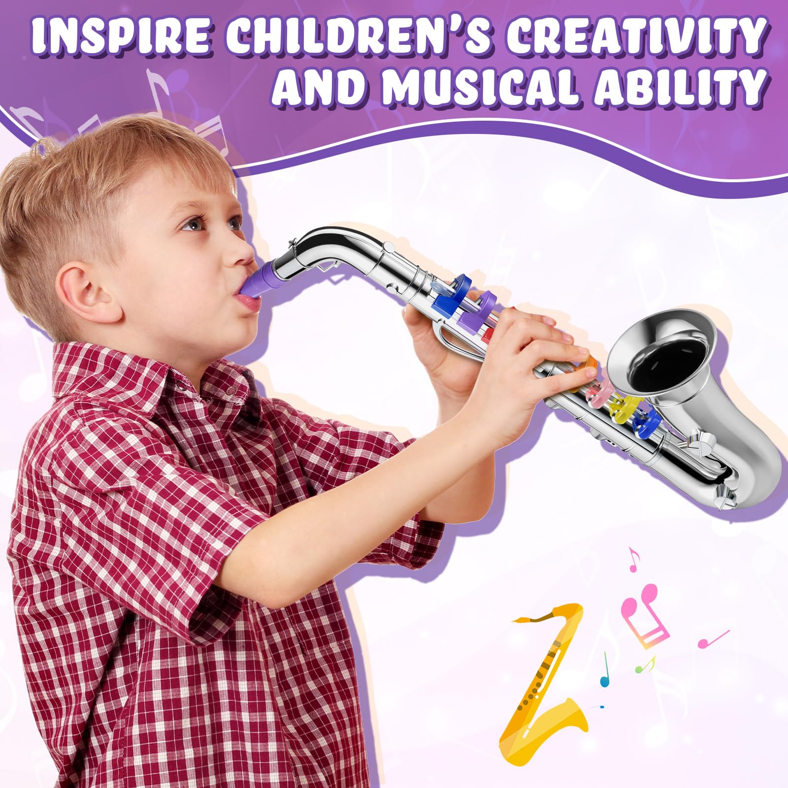 Lewtemi Gold Trumpet Musical Instruments Toy for Kid Toddler Fake Plastic Preschool Music Toy Gift Non-Professional Wind Instrument Early Educational Teaching Songs Gifts for Toddlers Children