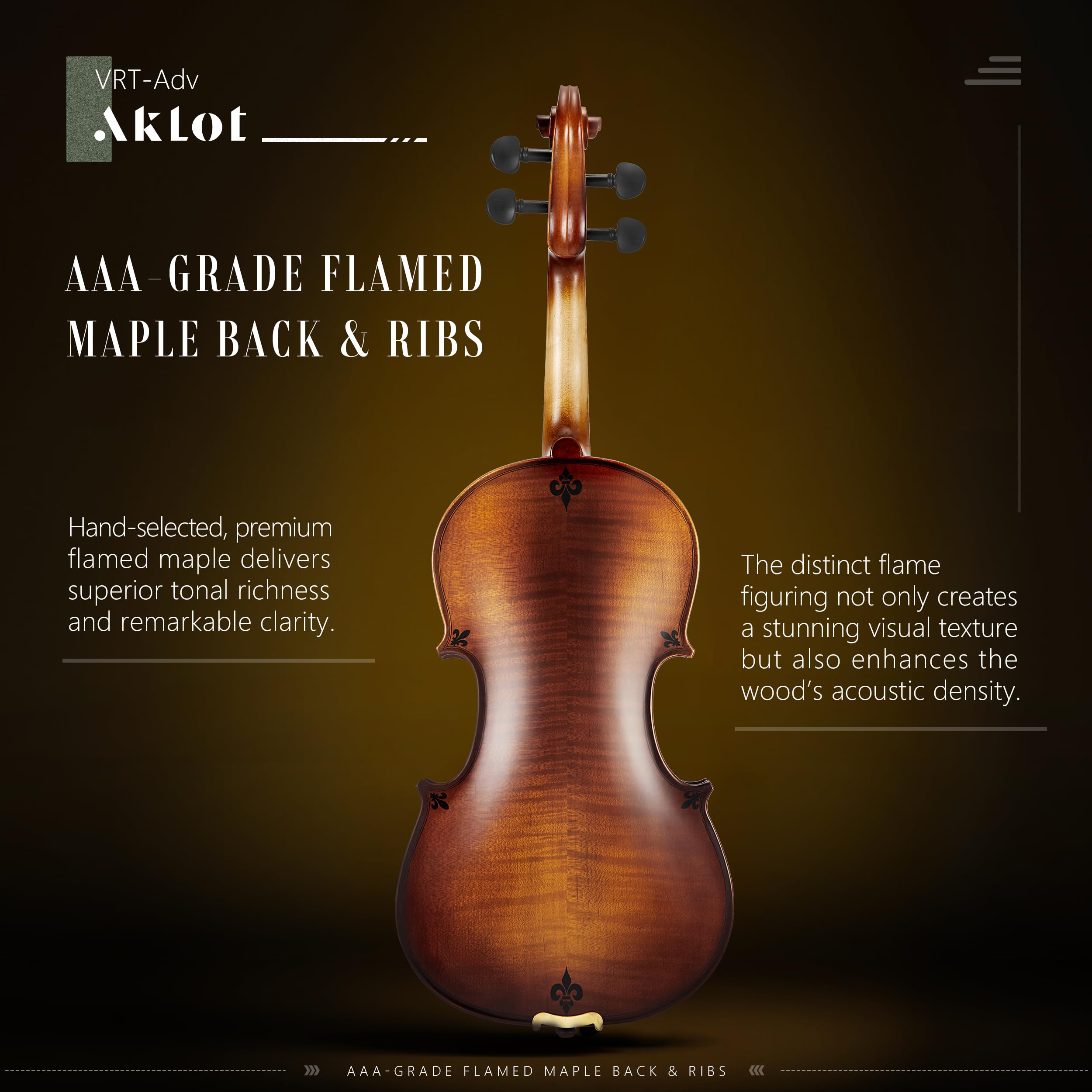 AKLOT Handcrafted Full Size Violin: Solid Wood Matte Fiddle, Acoustic Beginner 4/4 Violin Kit with Hard Case, Lesson Book, Bow, Shoulder Rest, Extra Strings, Tuner, Fretboard Stickers (VRT-AmiCS)