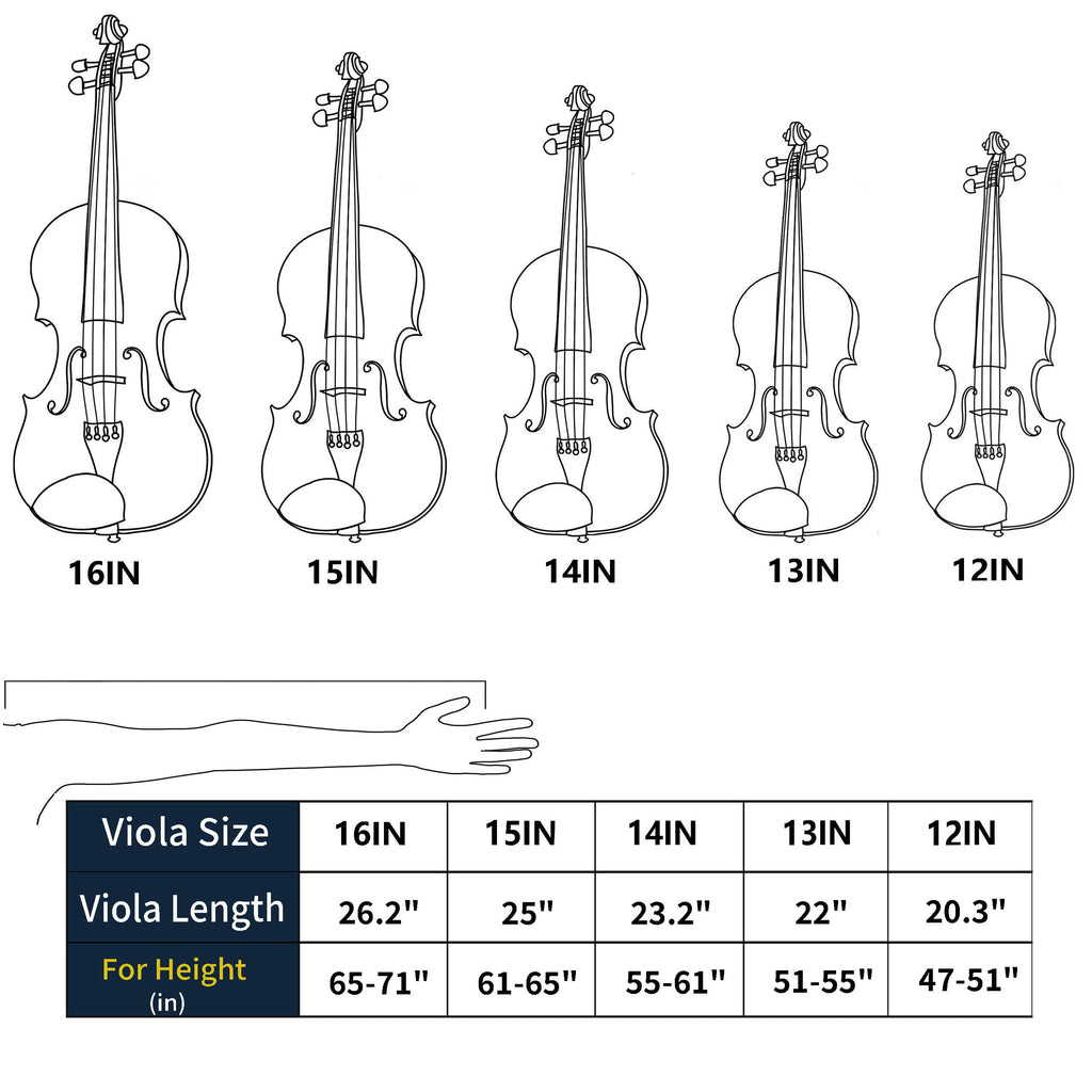 Mendini by Cecilio 14 Inch Solid Wood Viola Set for Beginners - Hand Carved Acoustic Viola Kit with Hard Case, Bow, Rosin, Bridge and Extra Strings