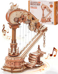 ROKR 3D Wooden Puzzle Harp Music Box, Building Model Kit with Mechanical Movement, Gift for Adults Women, Elegant Home Decor for Desk & Shelf