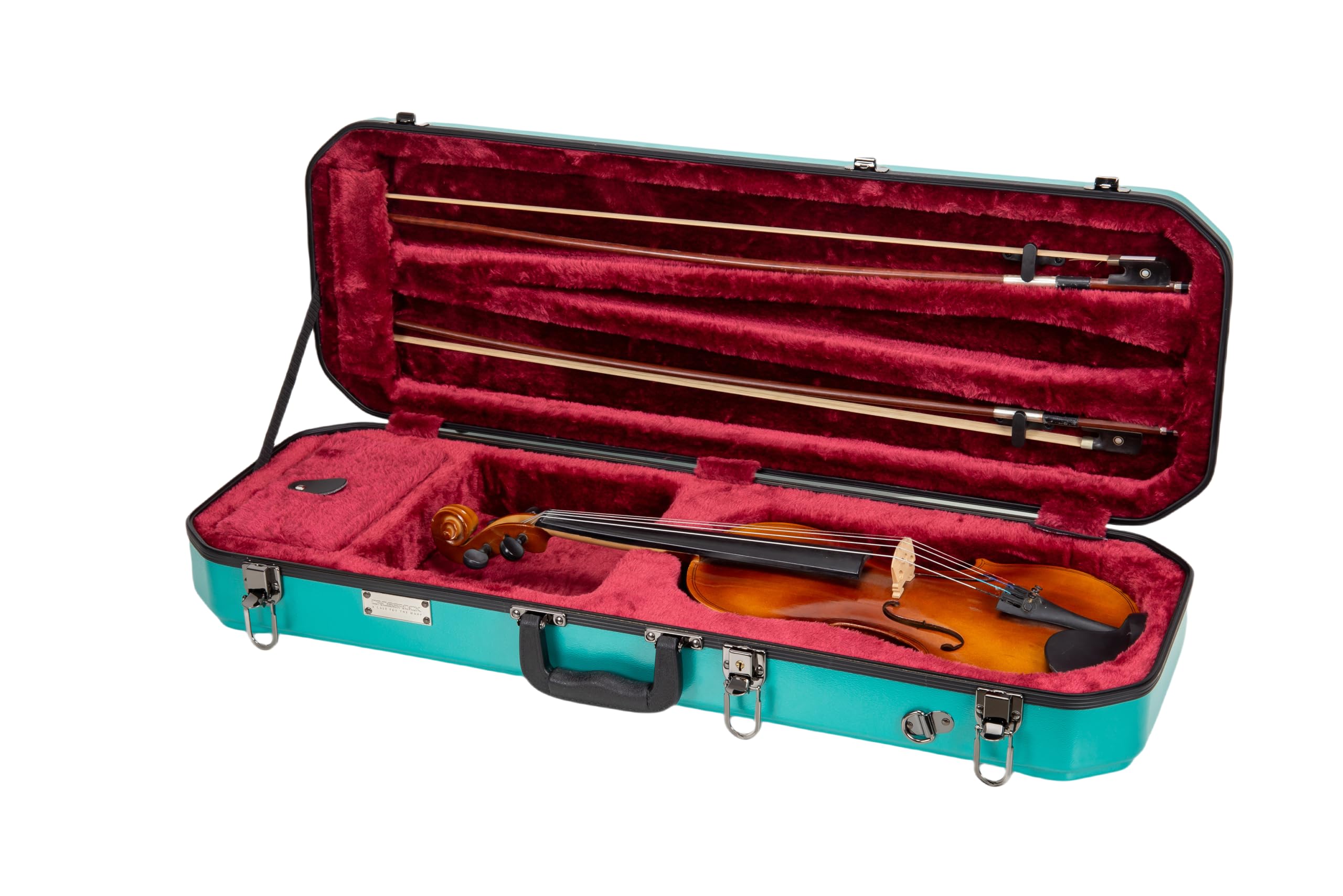 Crossrock Shaped Violin Case for 4/4 Full-Size Violin | Interior Accessory Compartment, 2 Bow Holders, Security Lock, Detachable Shoulder Straps - Black (CRA880VFBK)
