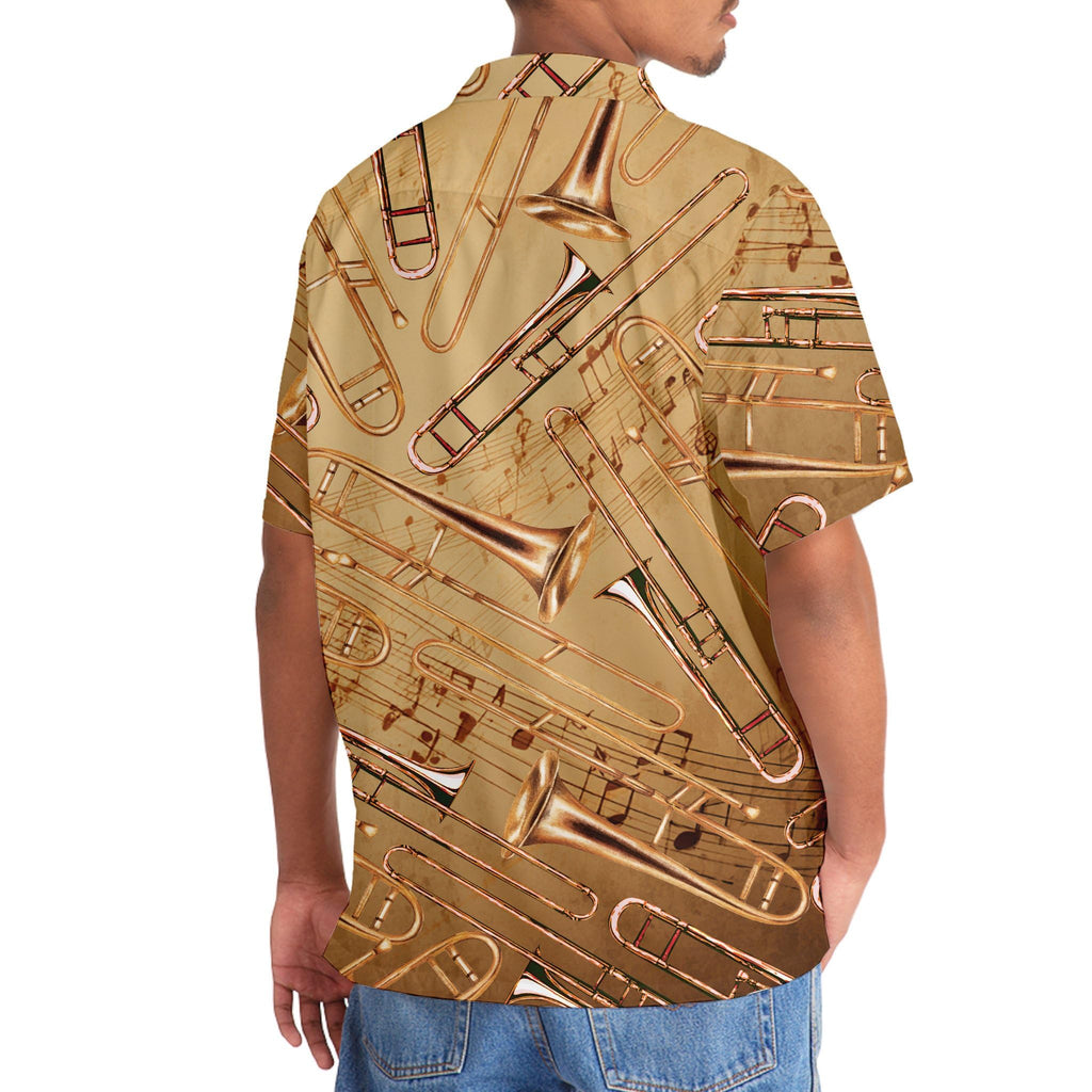 Trombone Hawaiian Shirt, Mens Trombone Short Sleeve Shirt, Music Band Gifts