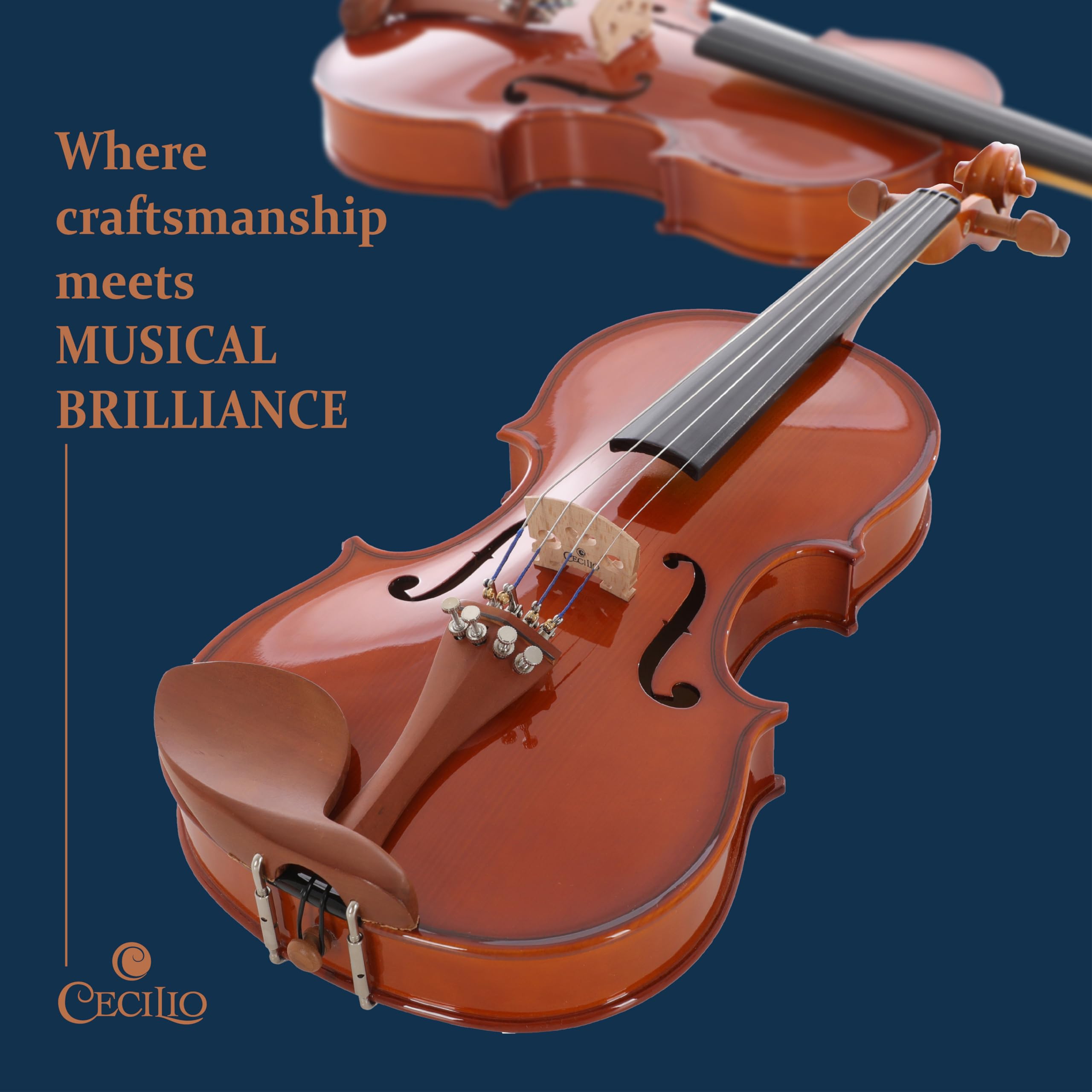 Cecilio 1/2 Size Natural Varnish Violin for Beginners, Hand-Carved Solid Spruce Top, Maple Back & Sides, Full Fiddle Kit with Hard Case, Bows, Rosin, Shoulder Rest, Lesson Book