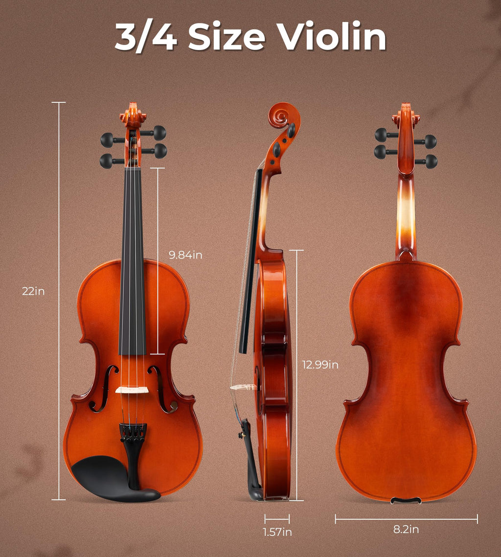 Vangoa 4/4 Solid Wood Acoustic Violin Full Size Fiddle Set for Beginner Adult Student Teen Kids with Violin Case, Bow, Rosin, Shoulder Rest, Tuner, Strings, Natural