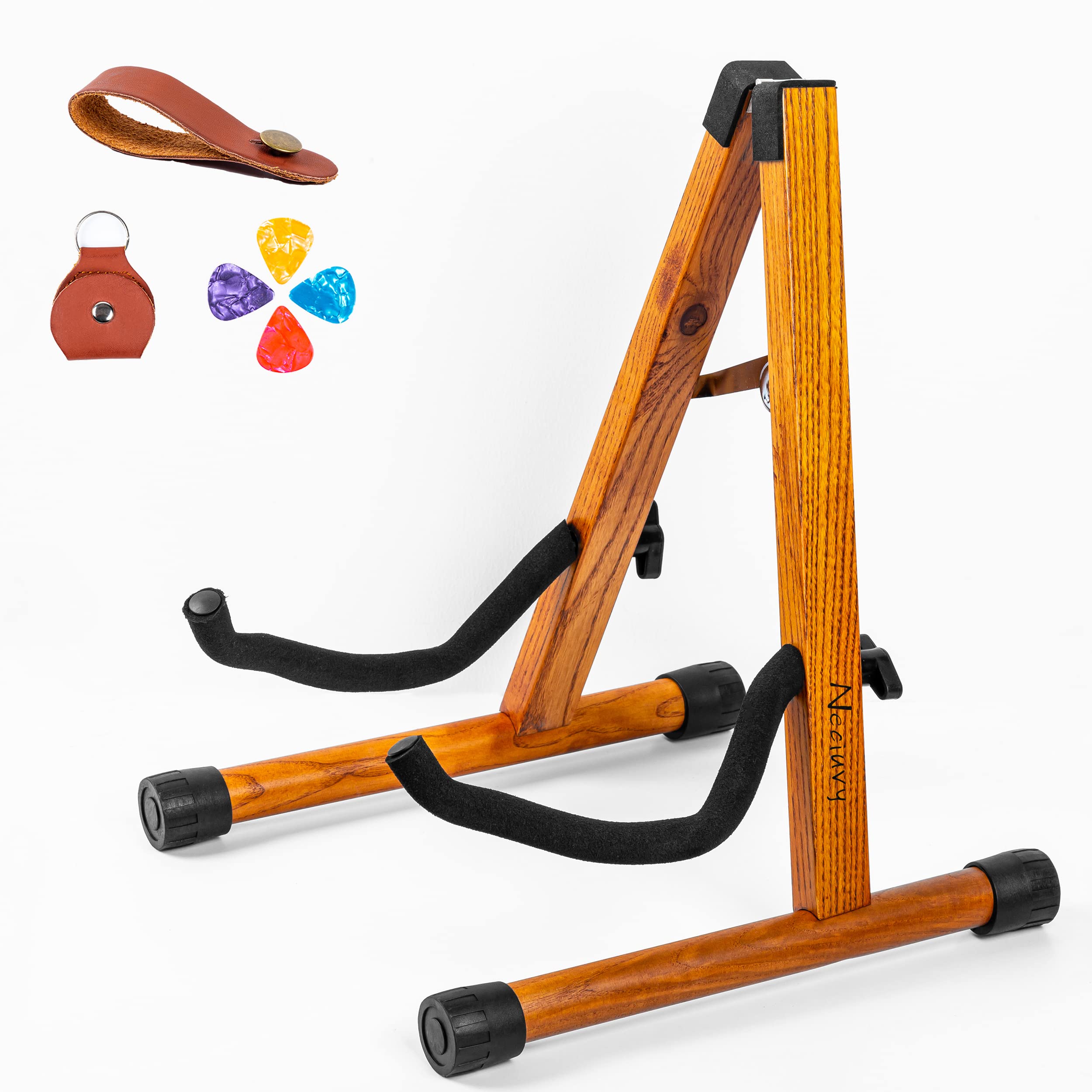 Guitar Stand,Wood Guitar Rack,A-Frame Folding Acoustic Electric Guitar Stands Floor for Bass,Cello,Banjo,Mandolin,Ukulele(Oak)