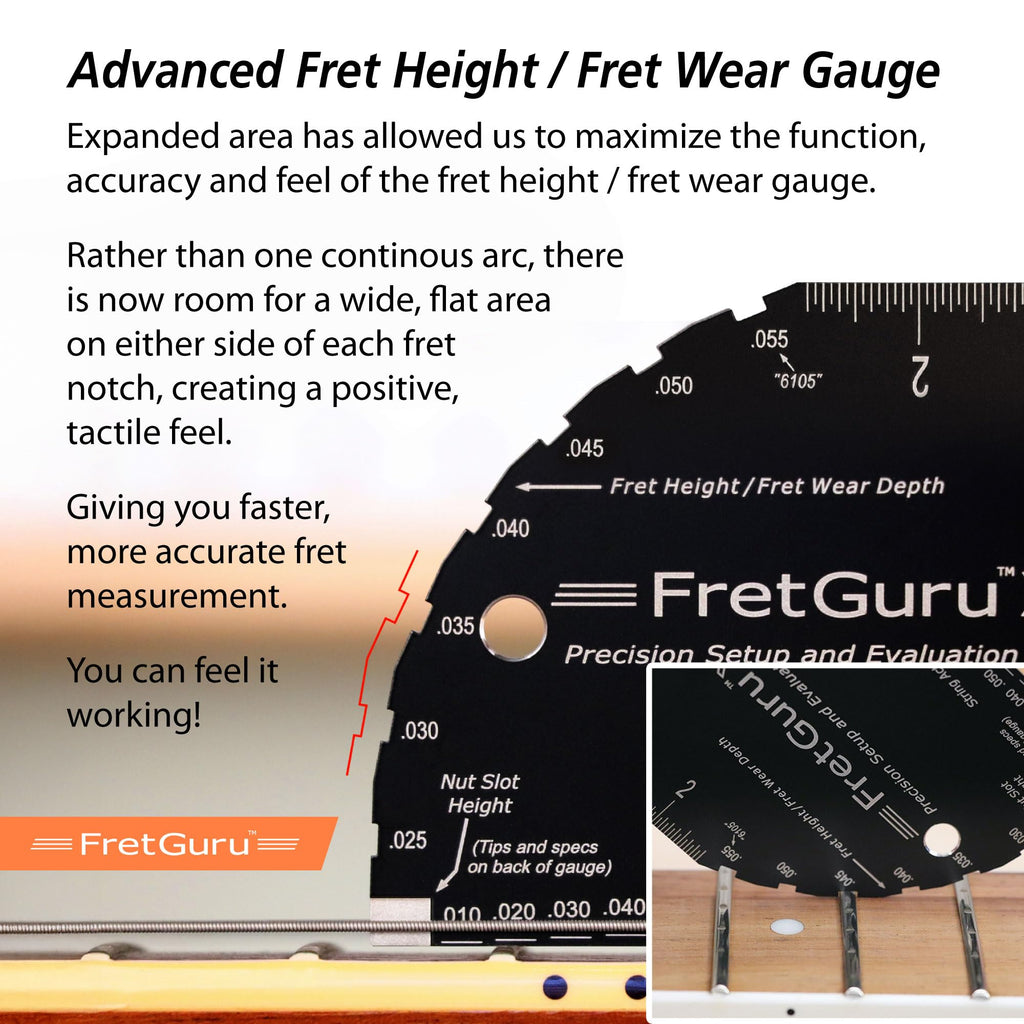 String Action Gauge Guitar Fret Ruler Precision Fret Rocker Precise CNC Machined, Diamond Honed, Polished Edge Guitar String Height Gauge Luthier Tool with Genuine Leather Case | Precision .010" increments, Laser etched markings, Luthier tool for guitar s