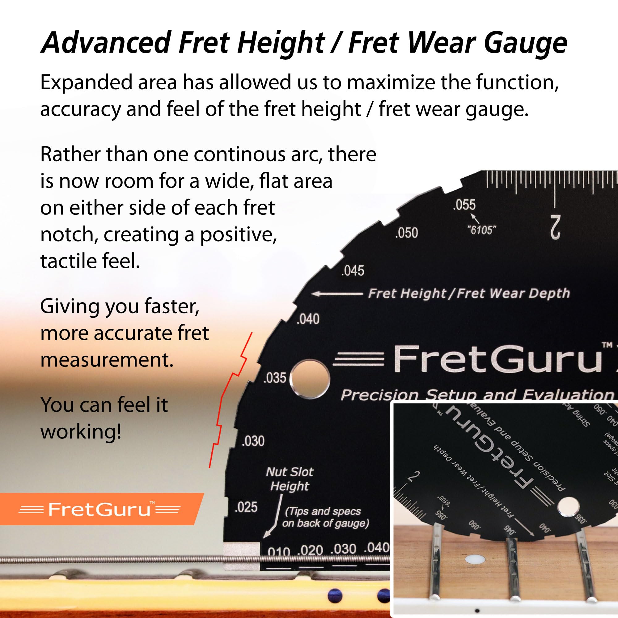 String Action Gauge Guitar Fret Ruler Precision Fret Rocker Precise CNC Machined, Diamond Honed, Polished Edge Guitar String Height Gauge Luthier Tool with Genuine Leather Case | Precision .010" increments, Laser etched markings, Luthier tool for guitar s