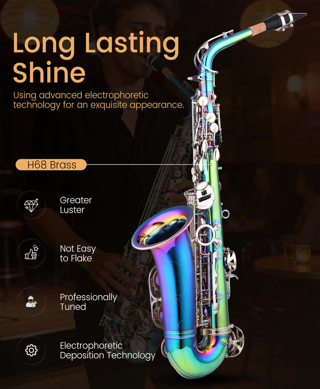 Leo Jaymz Eb Alto Saxophone - One-Piece Body & Neck Construction, H68 Brass, with Thickened Travel Bag - Complete Beginner to Professional Kit (Gold)