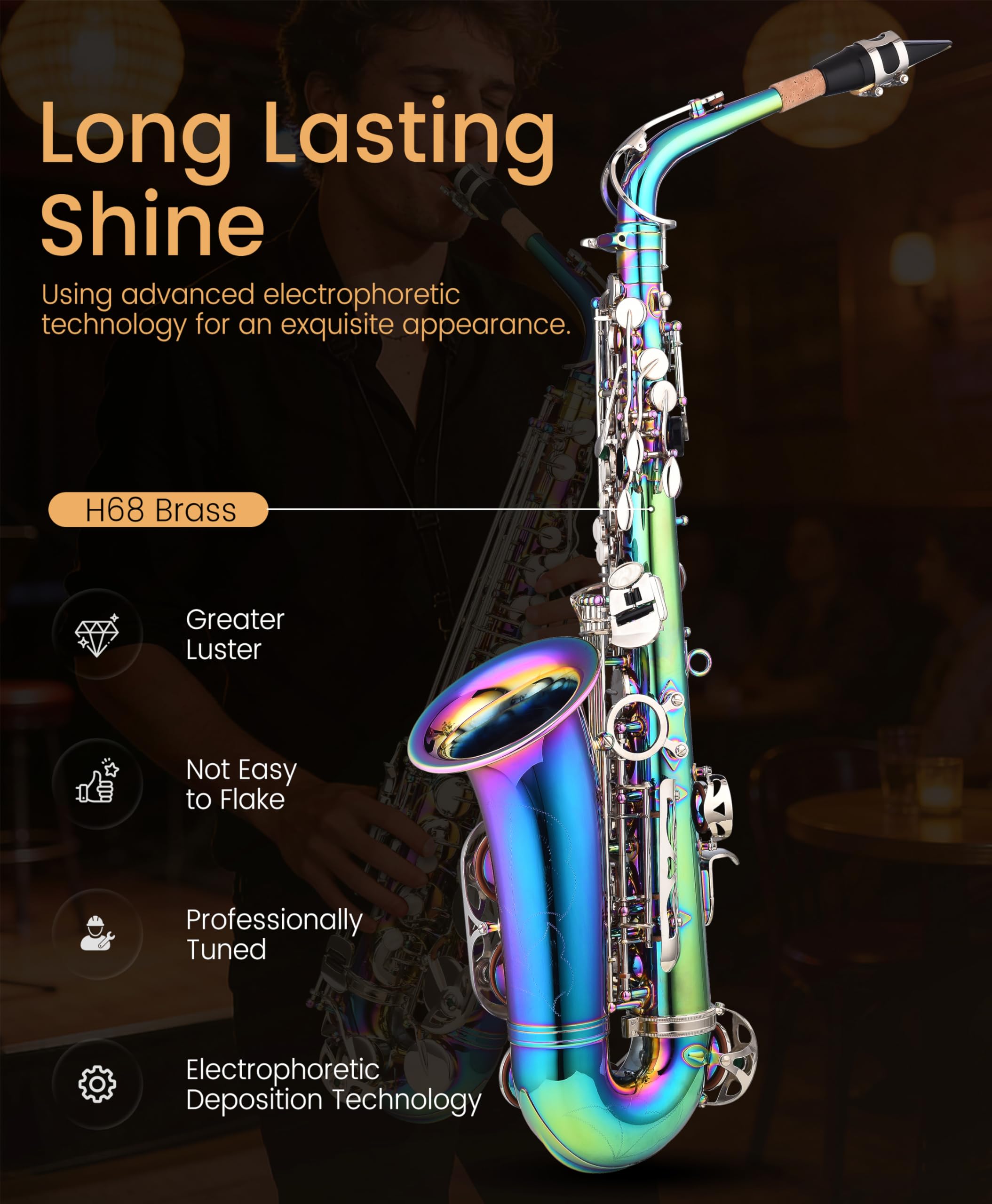 Leo Jaymz Eb Alto Saxophone - One-Piece Body & Neck Construction, H68 Brass, with Thickened Travel Bag - Complete Beginner to Professional Kit (Gold)