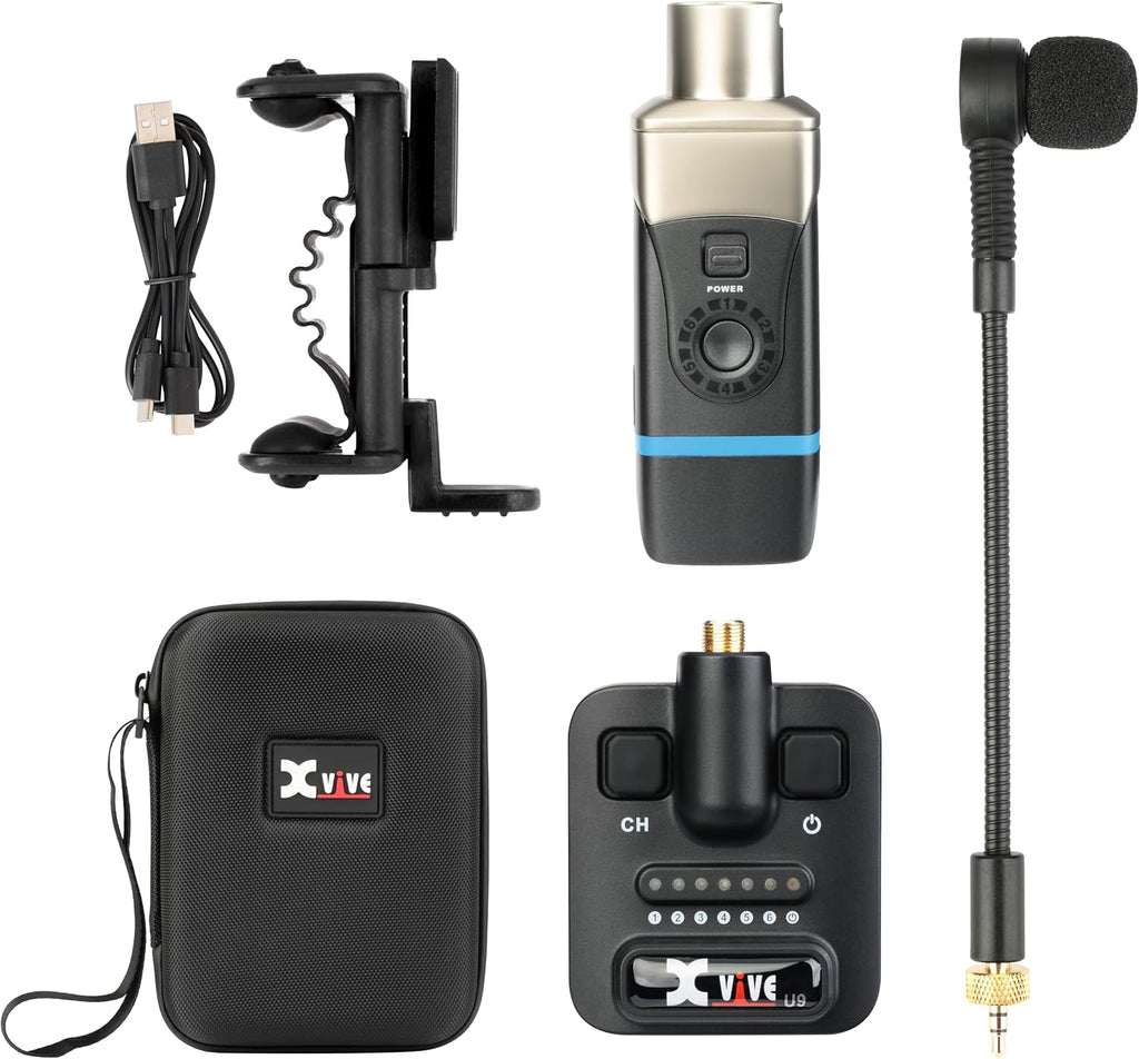 Xvive U9 Violin Mandolin Instrument Microphone Wireless System 2.4 GHz Wireless Microphone Transmitter and Receiver for Violin and Viola, Mandolin