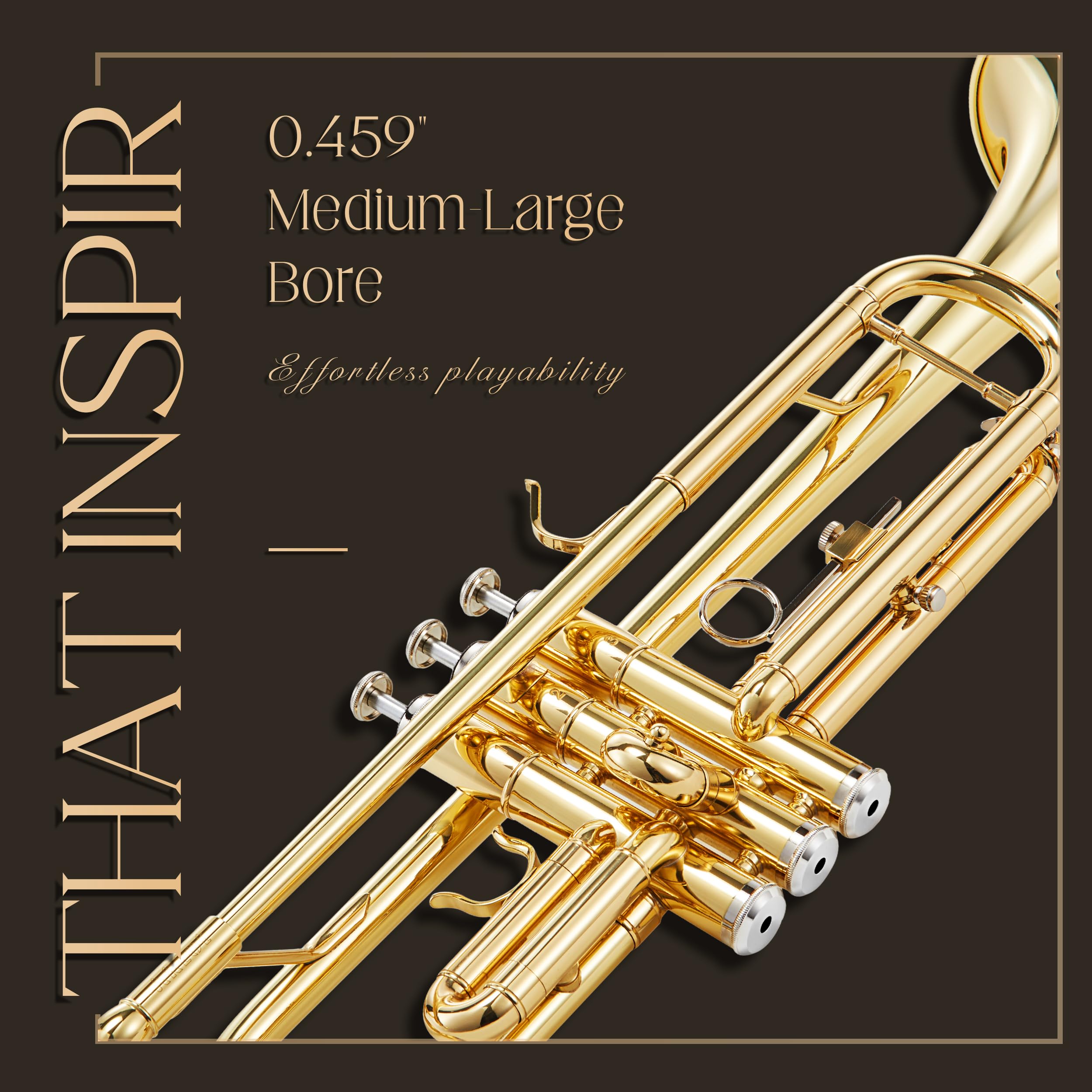 AKLOT Hand-Hammered Bell Bb Trumpet: Smooth Valve Action, Clear-Lacquered Brass Body, Standard Trumpet Beginner Set with Leather Case, Lesson Book, Trumpet Mute, Mouthpiece, Cleaning Kit (SNR-BrzSF)