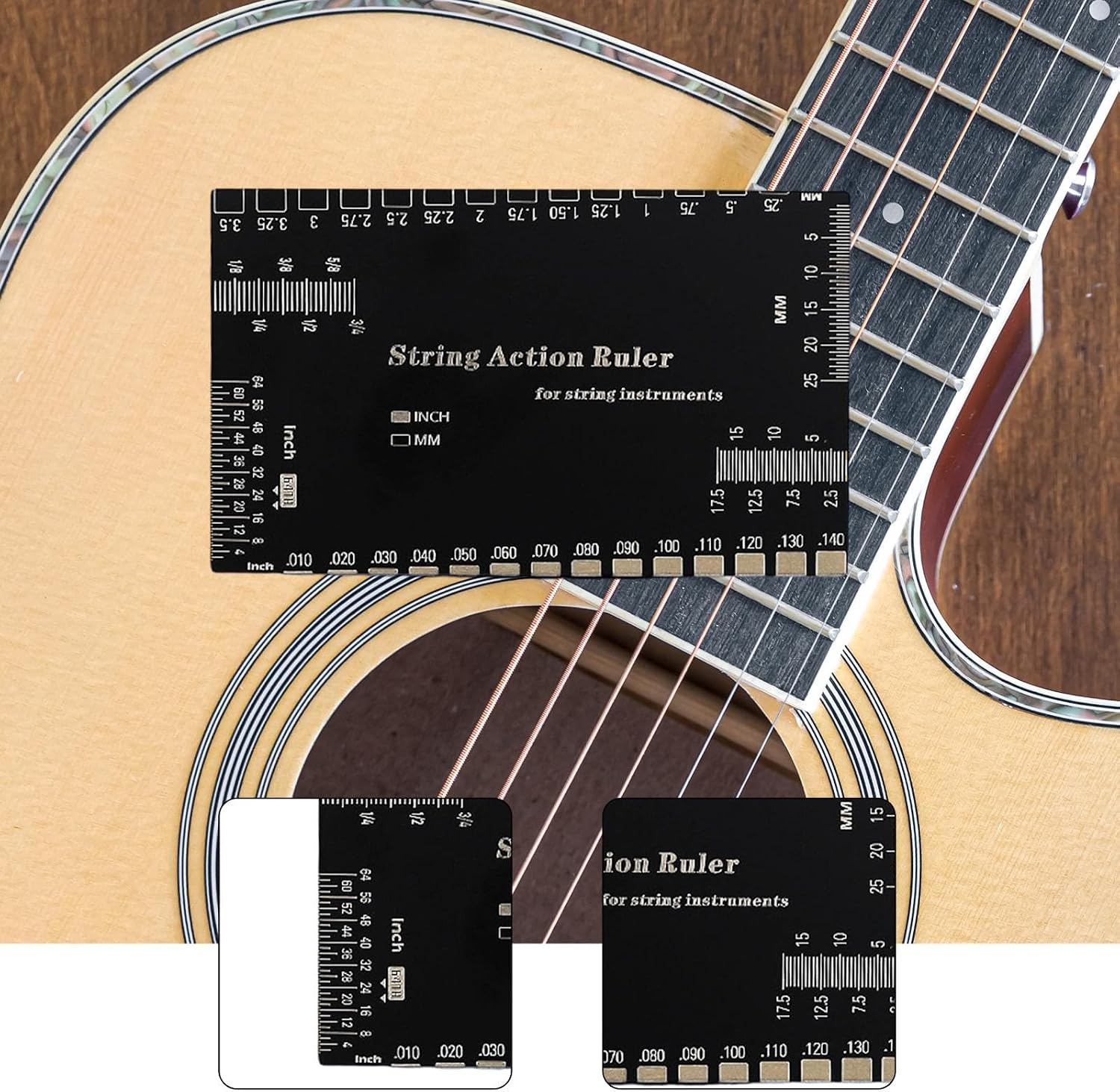 YIJU Guitar Action Gauge Ruler Stainless Action Ruler Guitar Setup Fretboard Measuring Tool for Electric Bass Suitable for Workshop Studio, square