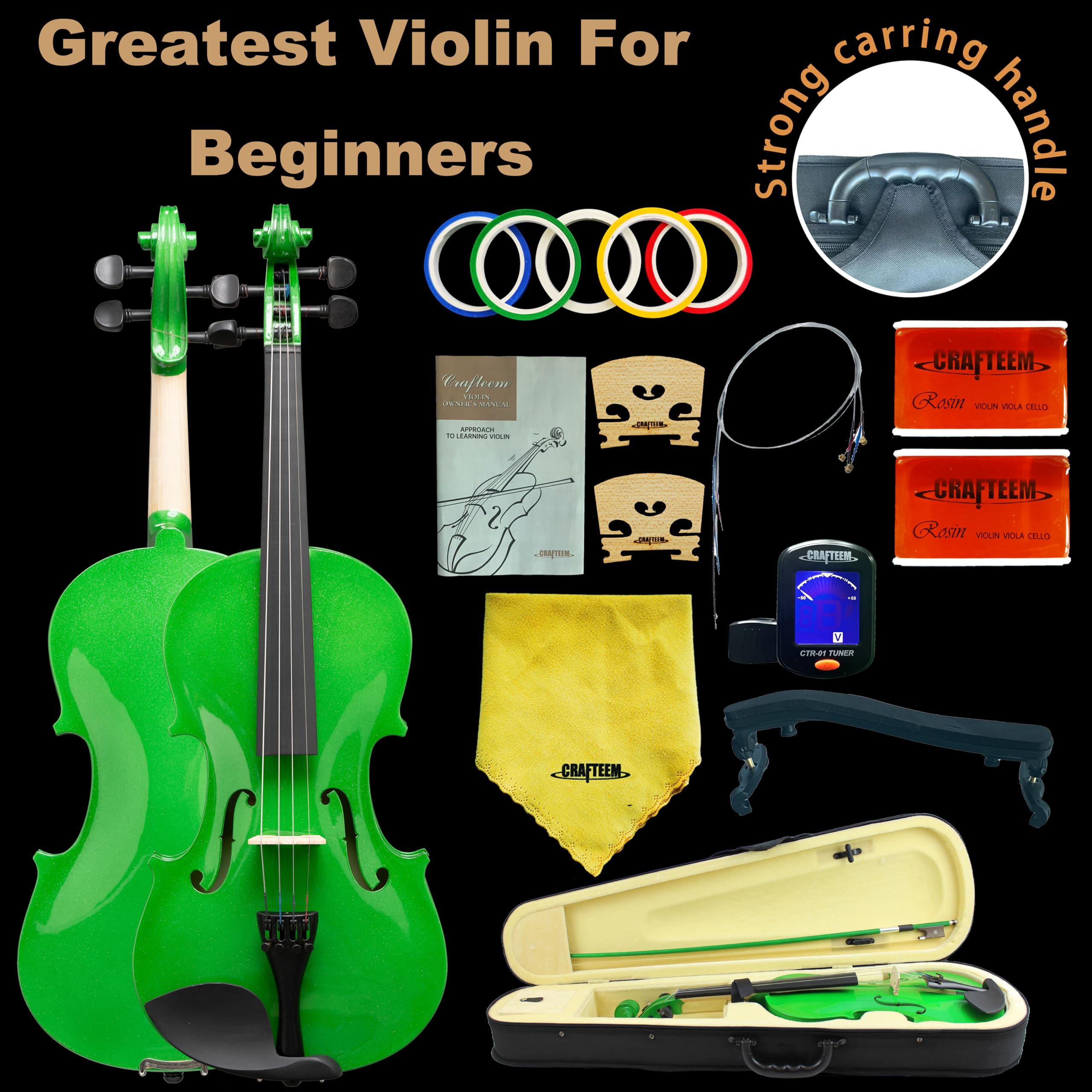 Crafteem Spruce and Maple Solid Wood Violin Outfit for Beginner Kids & Adults -Craft Your Perfect Sound and Begin Your Musical Journey with Confidence. (Glossy Antique, 1/2)
