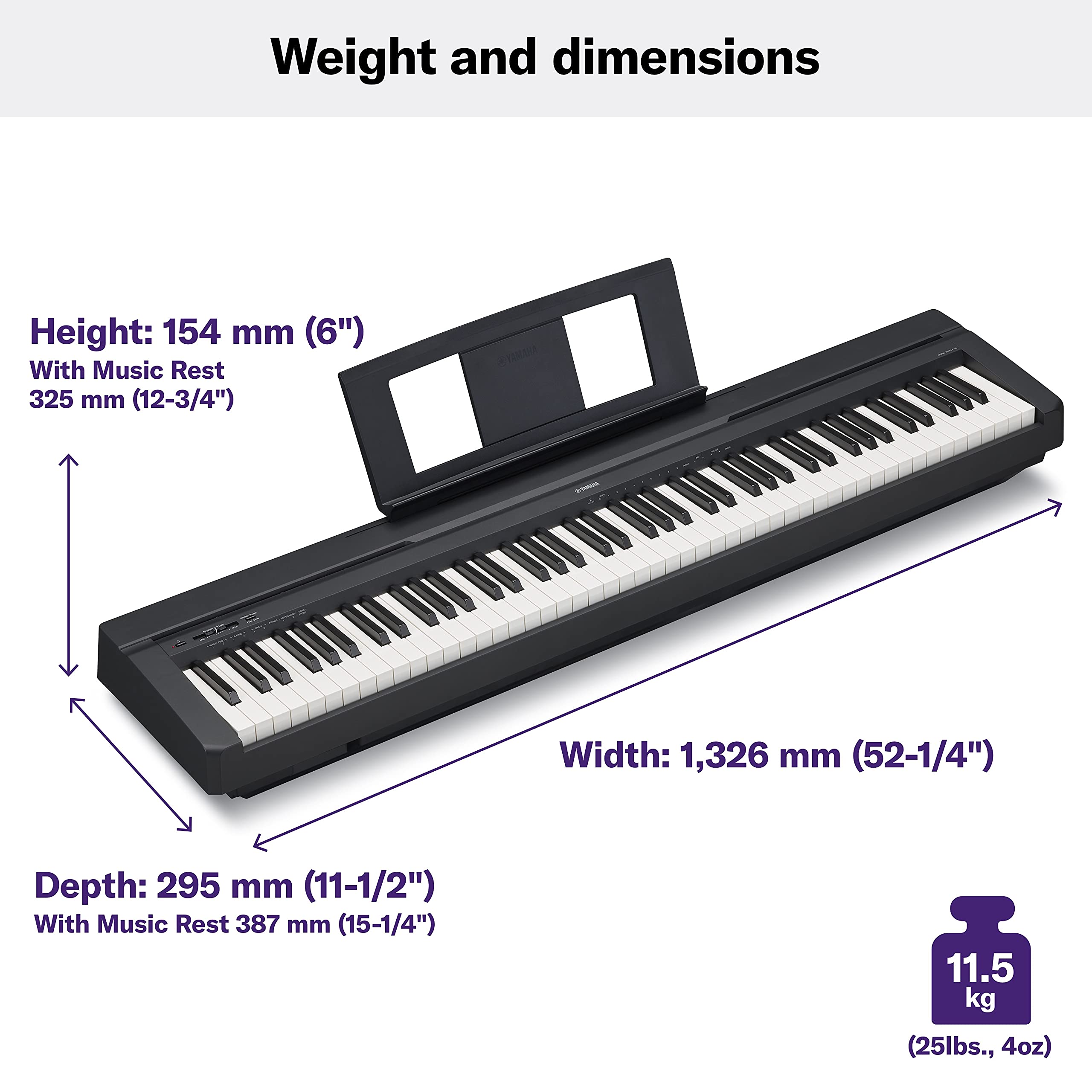 Yamaha P225 88-Key Digital Piano with Weighted Keys, Portable Design, Keyboard, Music Rest, Sustain Foot Switch, and Built-In Speakers, Black (P225B)
