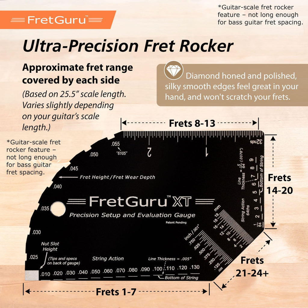 String Action Gauge Guitar Fret Ruler Precision Fret Rocker Precise CNC Machined, Diamond Honed, Polished Edge Guitar String Height Gauge Luthier Tool with Genuine Leather Case | Precision .010" increments, Laser etched markings, Luthier tool for guitar s