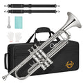 JAMELO Bb Standard Trumpet Set, Brass Trumpet Instrument for Student/Beginner with Carrying Case, 7C Mouthpiece, Cleaning Cloth and Gloves (TP-100, Gold)