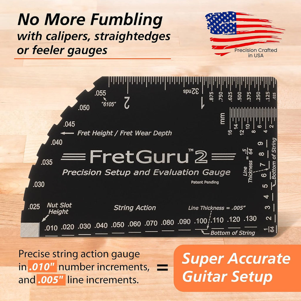 String Action Gauge Guitar Fret Ruler Precision Fret Rocker Precise CNC Machined, Diamond Honed, Polished Edge Guitar String Height Gauge Luthier Tool with Genuine Leather Case | Precision .010" increments, Laser etched markings, Luthier tool for guitar s