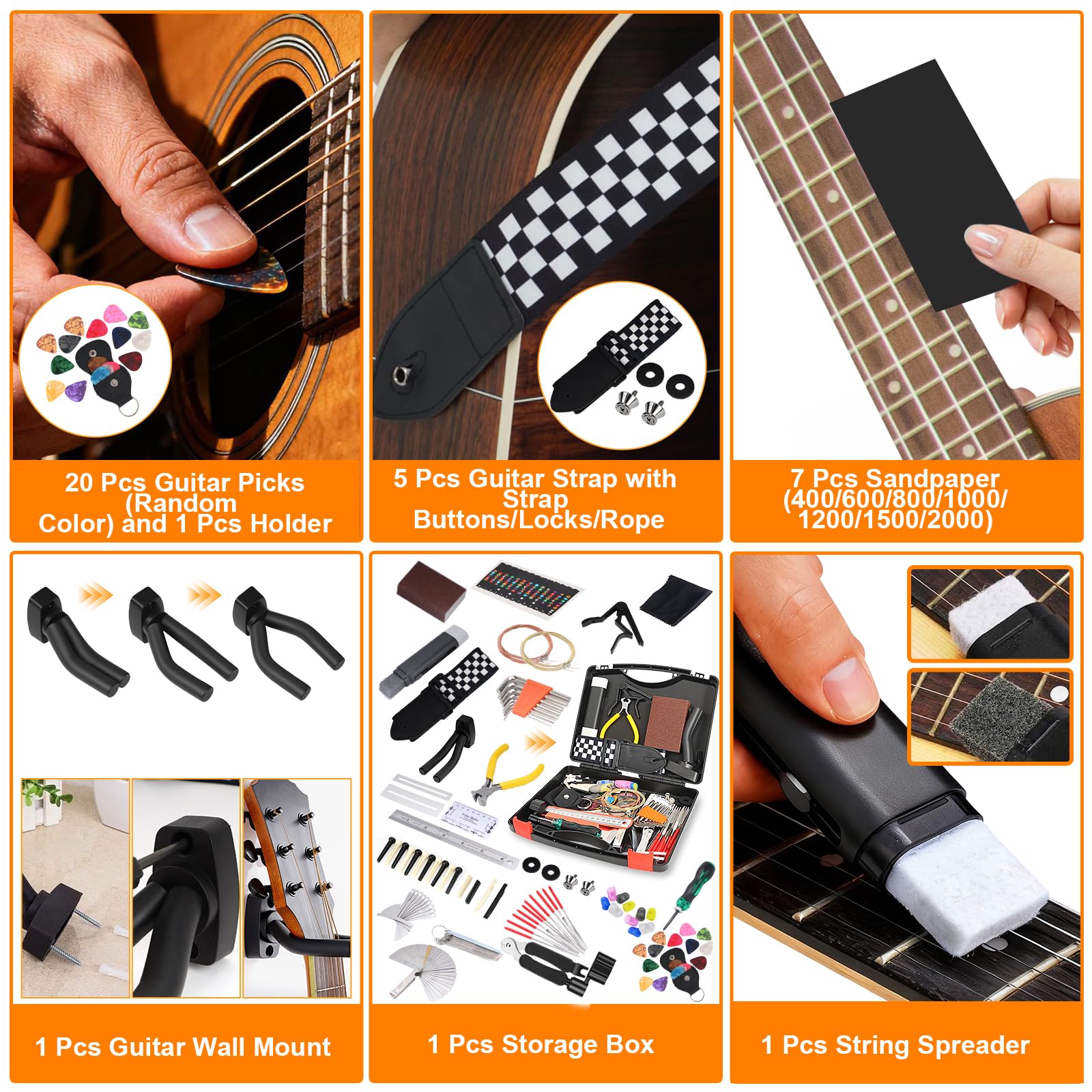 Guitar Tool Kit, 119 Pcs Professional Guitar Repair Kit, Guitar Maintenance Kit with Guitar Tools Accessories and Carry Bag, Guitar Setup Kit for Electric Guitar Acoustic Guitar Ukulele Banjo Bass