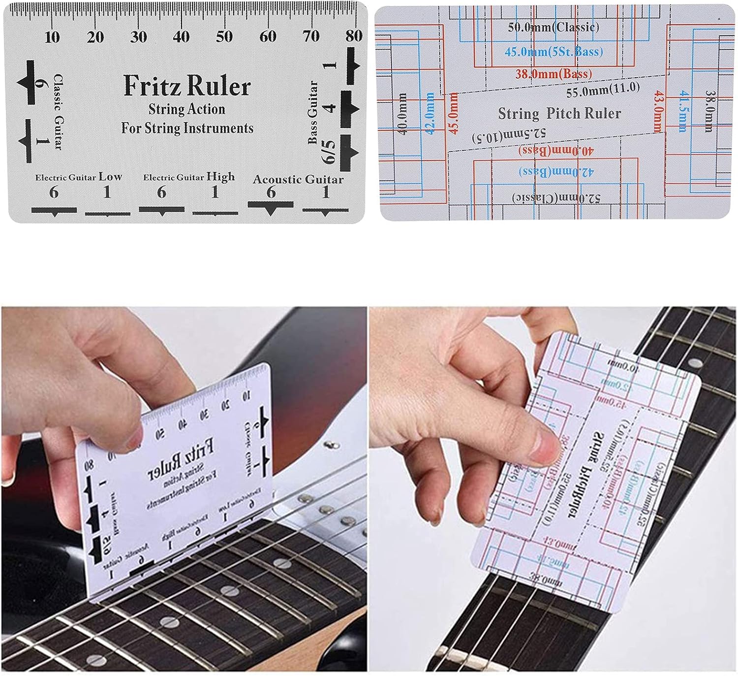 String Action Gauge Ruler, 3.3 x 2.1in Guitar String Height Gauge Guitar String Setup Tool for Electric Guitar Bass Acoustic Guitar Mandolin Banjo
