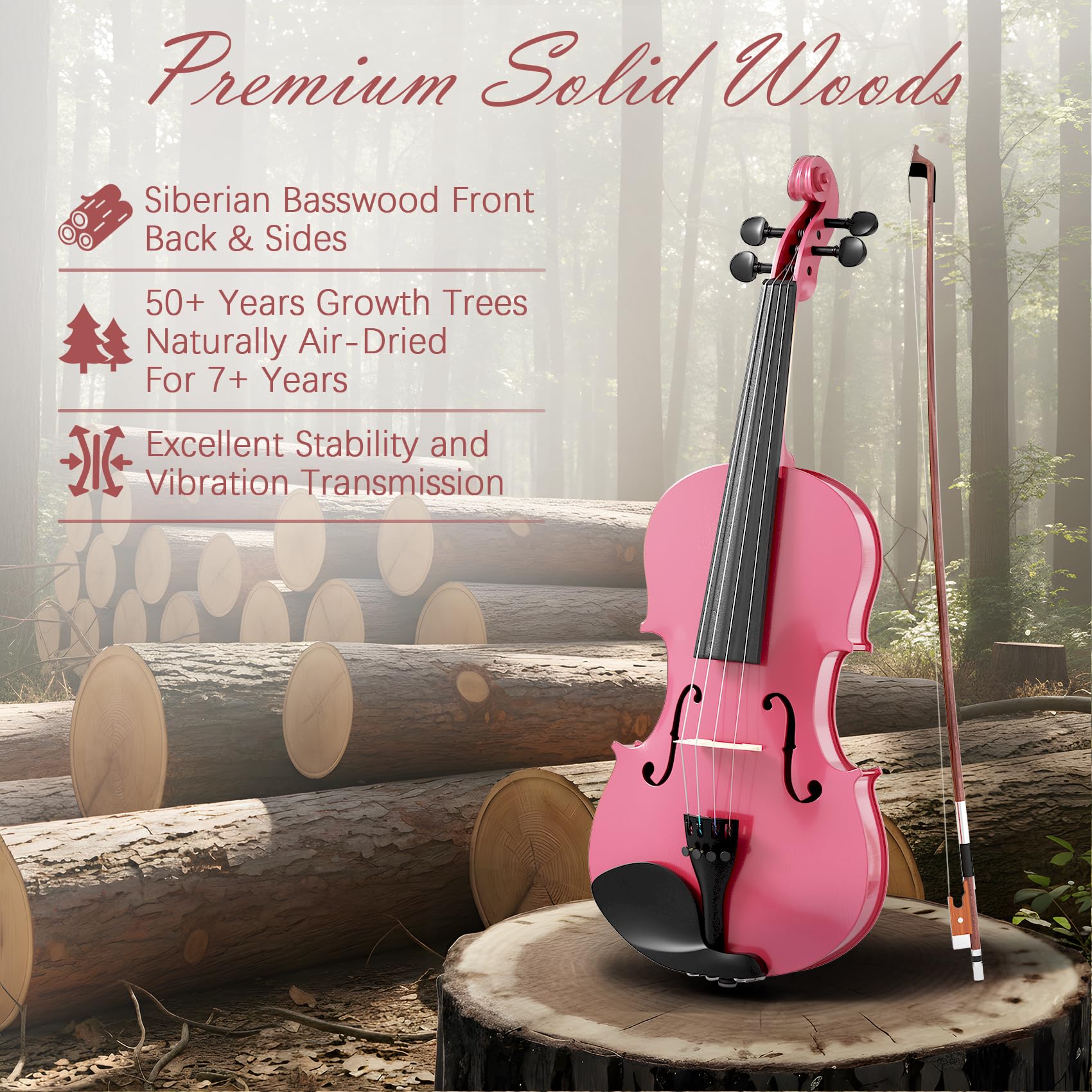 Beginner Violin 4/4, Full Size Violin for Adults, Teens, Student, Acoustic Fiddle Kit with Hard Case,Tuner,Mute,Shoulder Rest,Extra Strings,Cleaning Cloth,Learners Age 12+ (Reddish Brown)