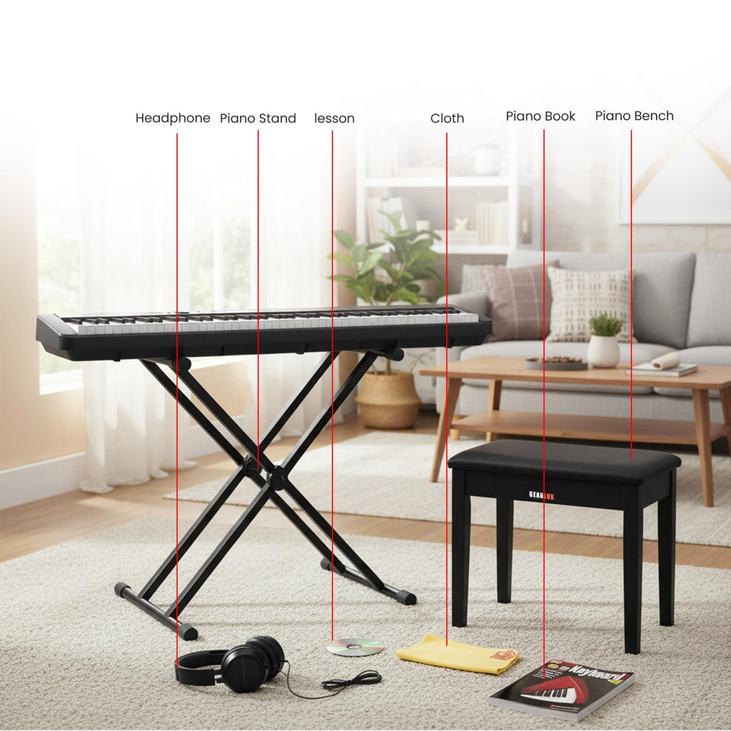 Casio Privia PX-S5000 Digital Piano - Black Bundle with CS-68 Furniture Stand, Bench, Headphones, Instructional Book, Online Lessons, Instructional DVD, and Austin Bazaar Polishing Cloth