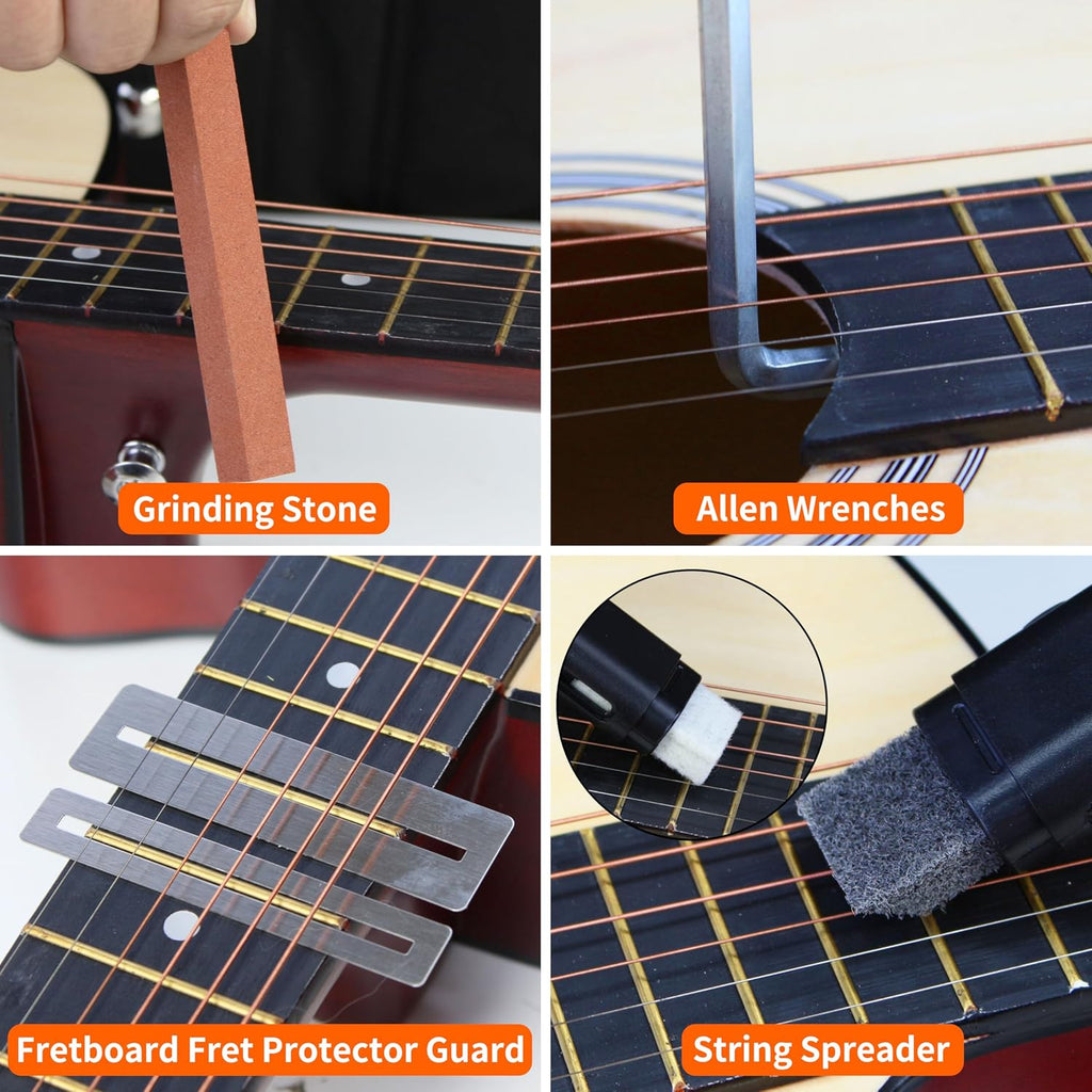 106Pcs Guitar Tool Kit, Guitar Accessories Guitar Maintenance Kit, Guitar Repair Kit with Capo Guitar Strings Picks Bridge Pins Gauge, TIMDAM Guitar Setup Kit for Ukulele Bass Mandolin Banjo Guitar