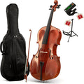 PYY Cello 4/4 Full Size - Solid Wood Acoustic Cello Package with Stand, Case, Bow, Rosin, Tuner & Extra Strings, Perfect for Students & Adult Beginners（Red）