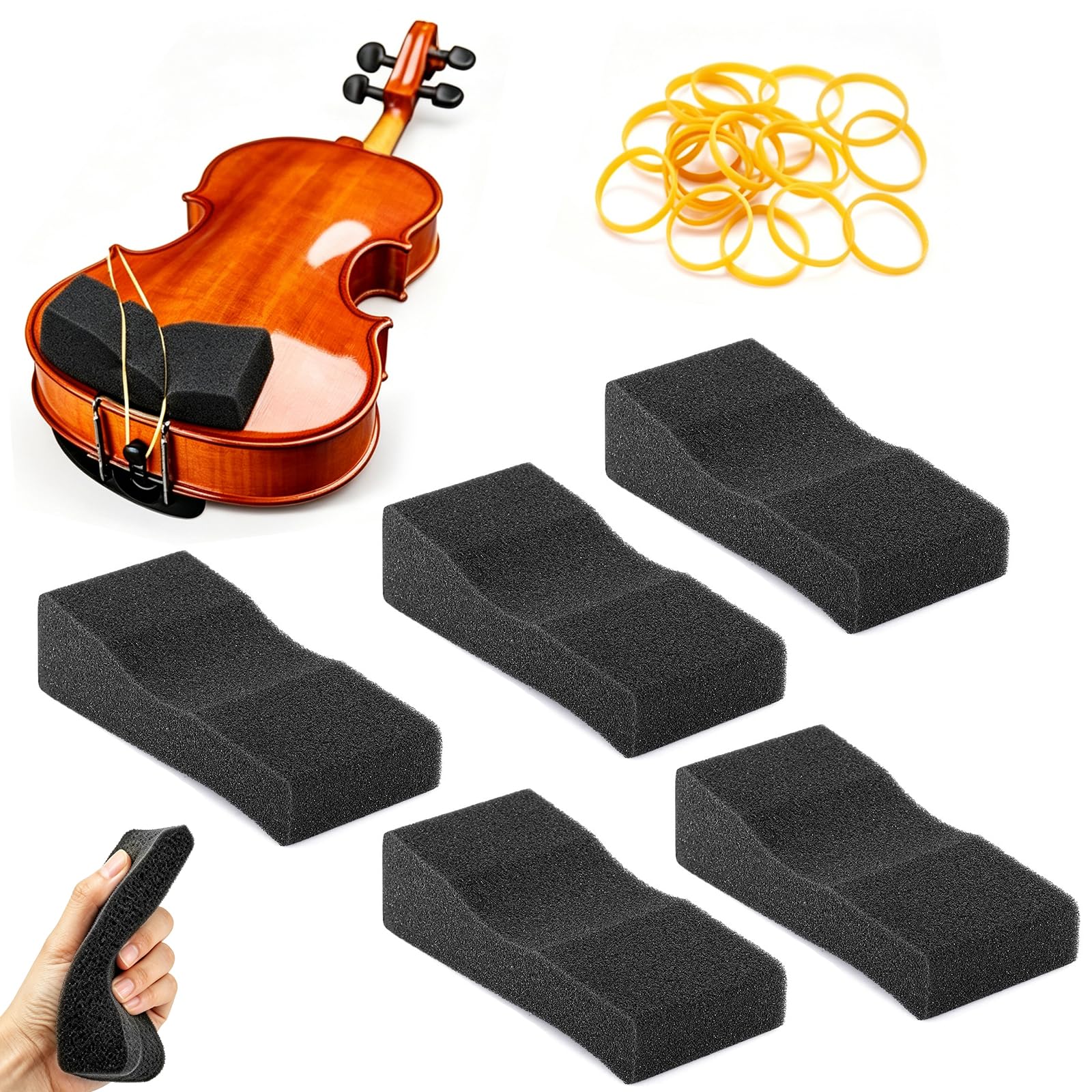 Facmogu 10PCS Foam Violin Shoulder Pad, Economy Sponge Violin Shoulder Pads for 3/4-1/2 Violins, Great Present for Christmas, Soft Violins Sponge Rest with Rubber Bands for Concerts & Party - Black