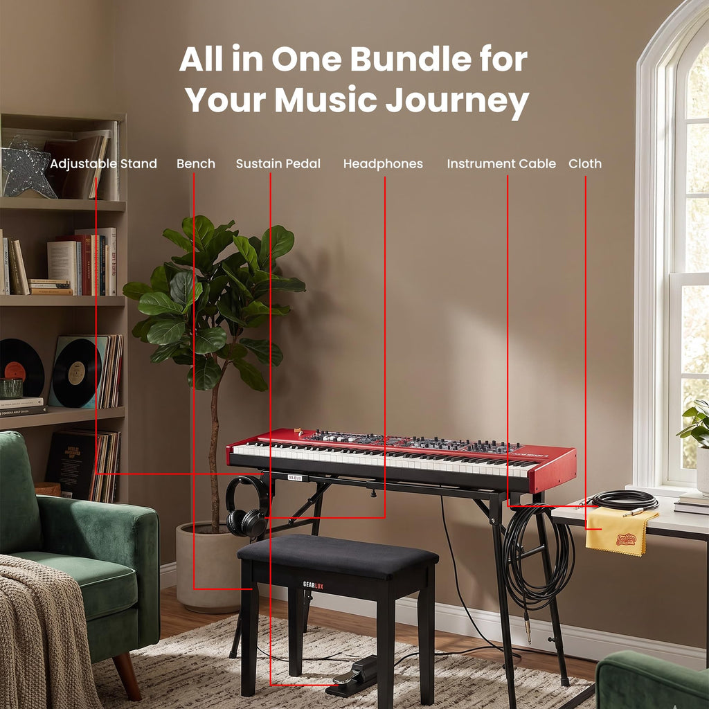 Nord Stage 4 88-Key Digital Piano Bundle with Adjustable Stand, Bench, Sustain Pedal, Headphones, Instrument Cable, and Austin Bazaar Polishing Cloth