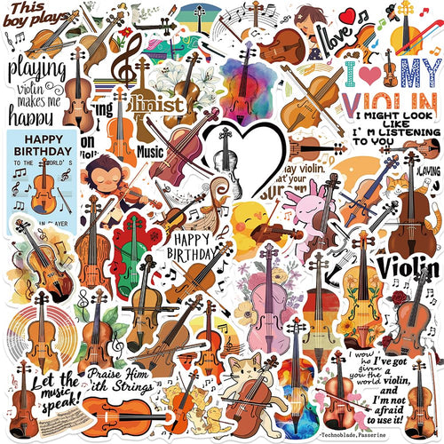 50Pcs Violin Stickers Musical Instrument Waterproof Vinyl Decals | Peel and Stick waterproof sun-proof removable Reusable for Water Bottles Laptop Mobile Phone Skateboard Guitar Decoration