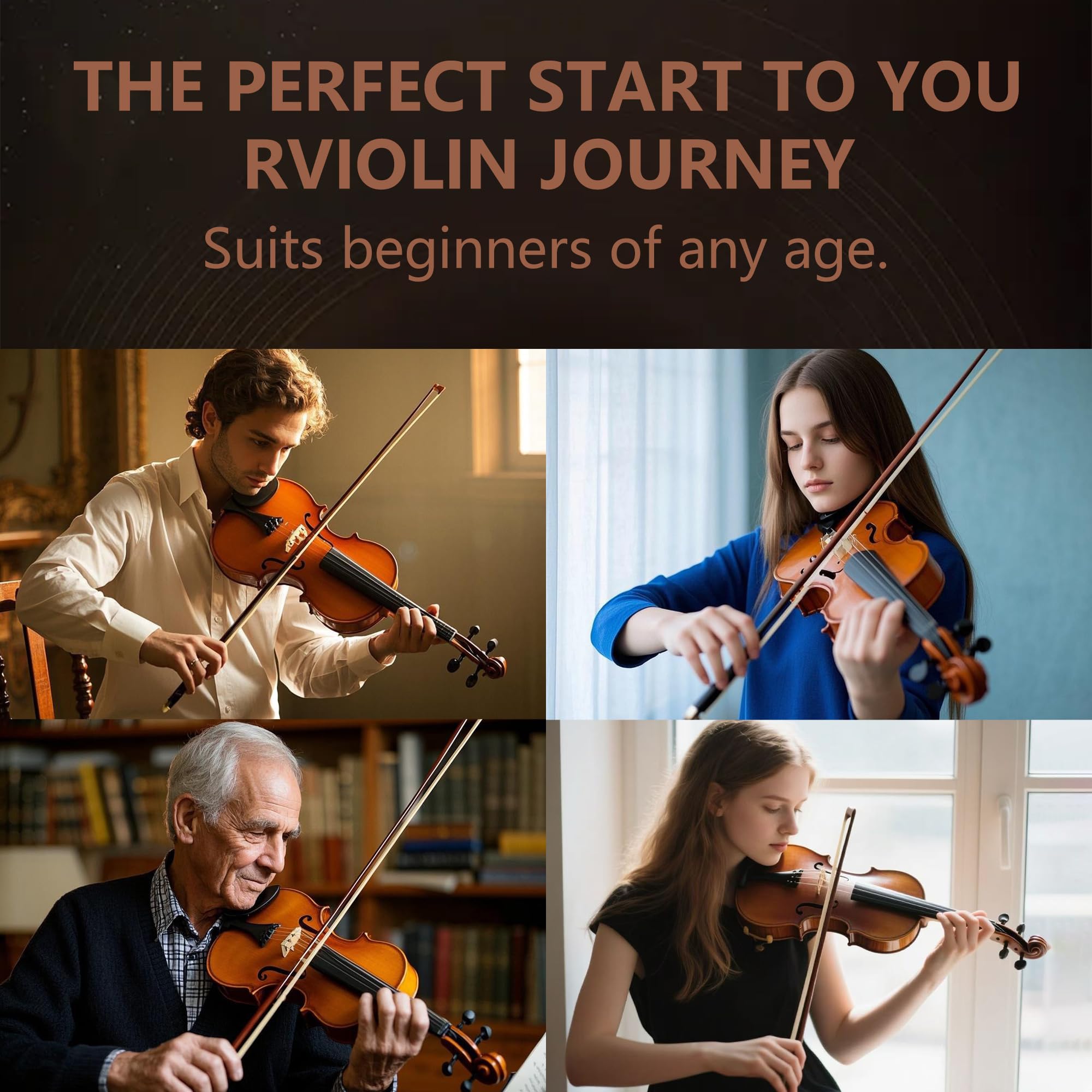 Violin 4/4 Full Size,Beginner Violin For Kids,Students,Adults,Fiddle Set with Hard Case,Bow,Rosin,Shoulder Rest,Tuner,Extra Strings,Bridge,Fingerboard Stickers