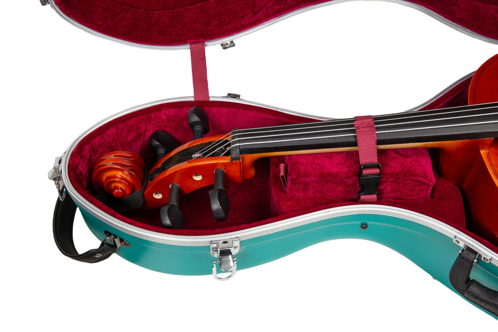 Crossrock 4/4 & 3/4 Cello Case with Wheels | Matte Mint Blue ABS Shell, Wine Red Velvet Interior, Backpack Straps – New Mold Design – (CRA870CEFMB)