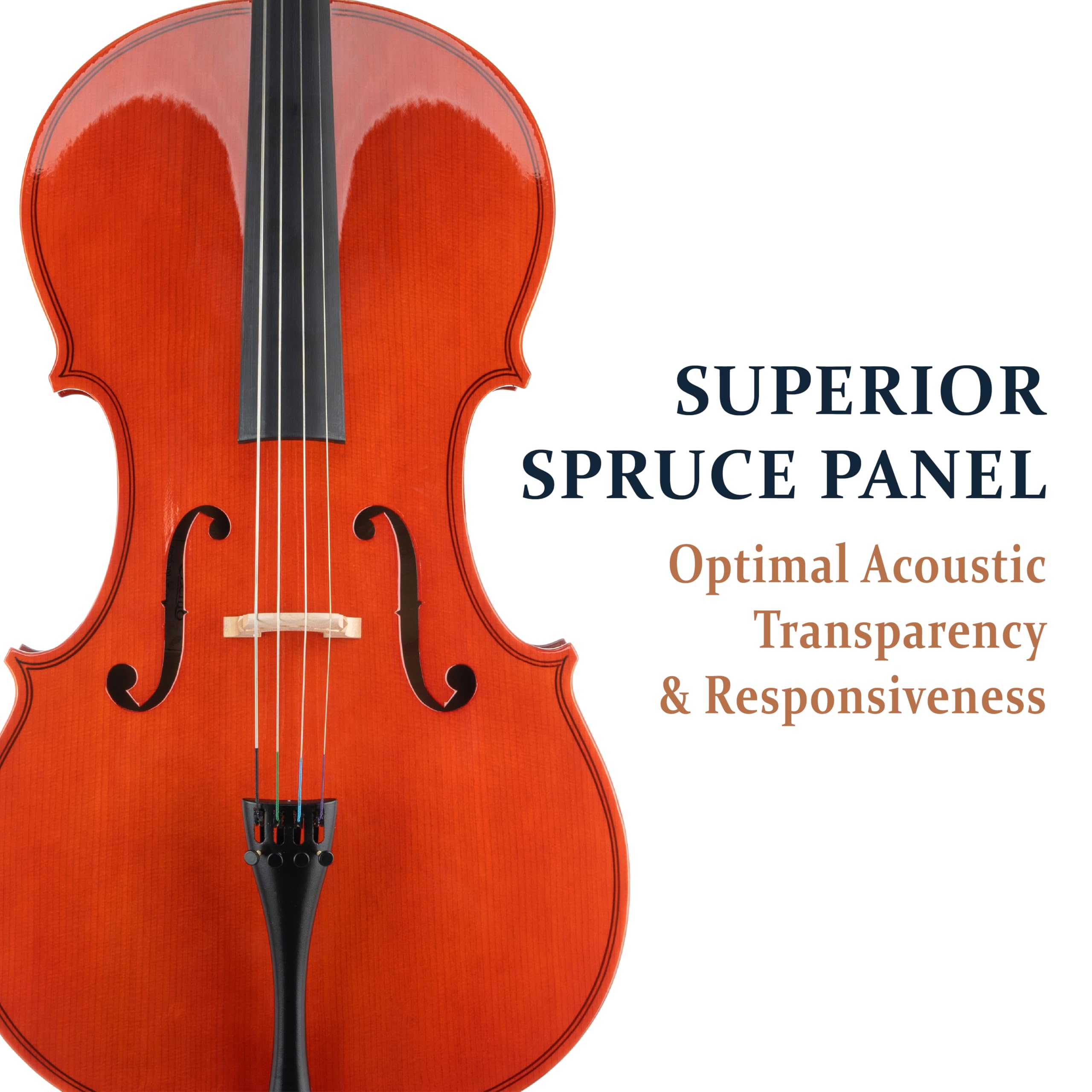 Cecilio 4/4 Full Size Cello, Beginner Cello 4/4, Acoustic Cello Set with Portable Bag, Bow, Rosin, Stand, String Musical Instruments for School Orchestras, Performances