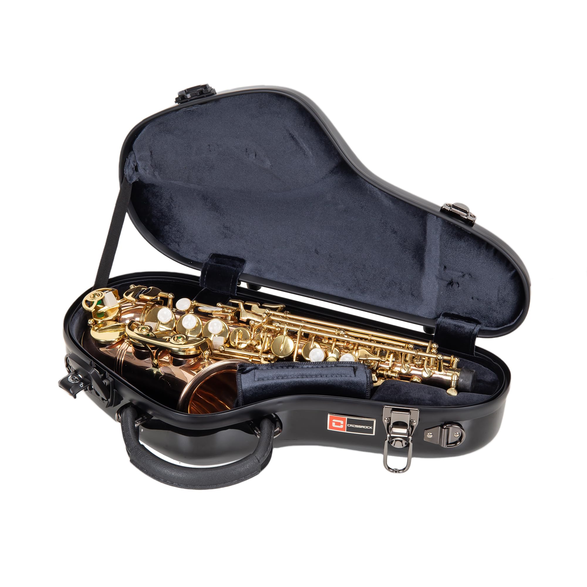 Crossrock Pro-Grade Straight Soprano Saxophone Case | Crimson Red Gloss, TSA Lock, Elite Protection, Detachable Backpack Straps, Accessory Pocket for Professional Musicians