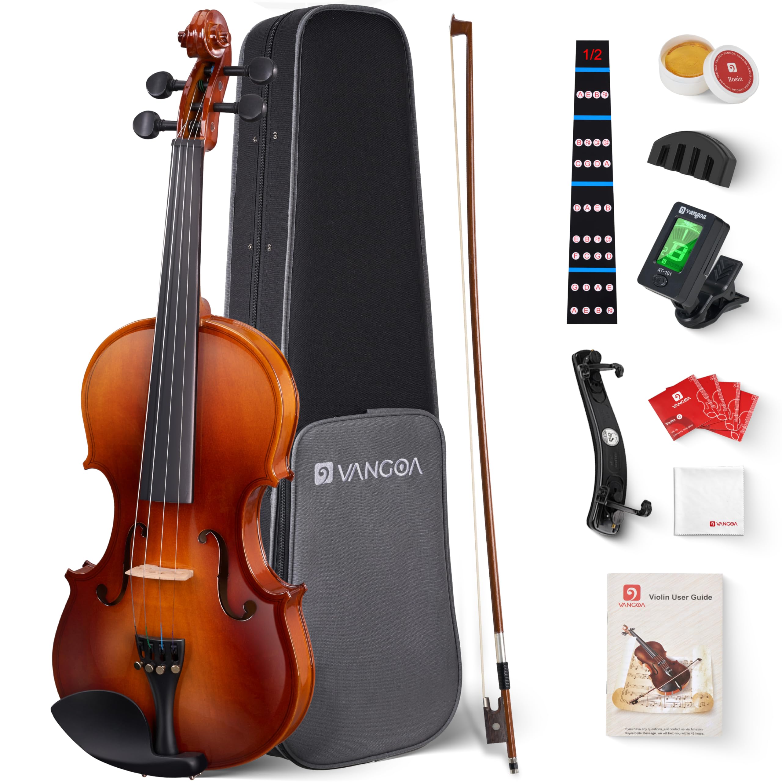 Vangoa Violin 4/4 Full Size Set, Handcrafted Entry Level Acoustic Violin Set with Lightweight Hard Case, Suitable for Beginners, Teens, 12+, Adults, Right Handed Players