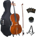 Cecilio CCO-300 Solid Wood Cello with Hard & Soft Case, Stand, Bow, Rosin, Bridge and Extra Set of Strings, Size 4/4 (Full Size)